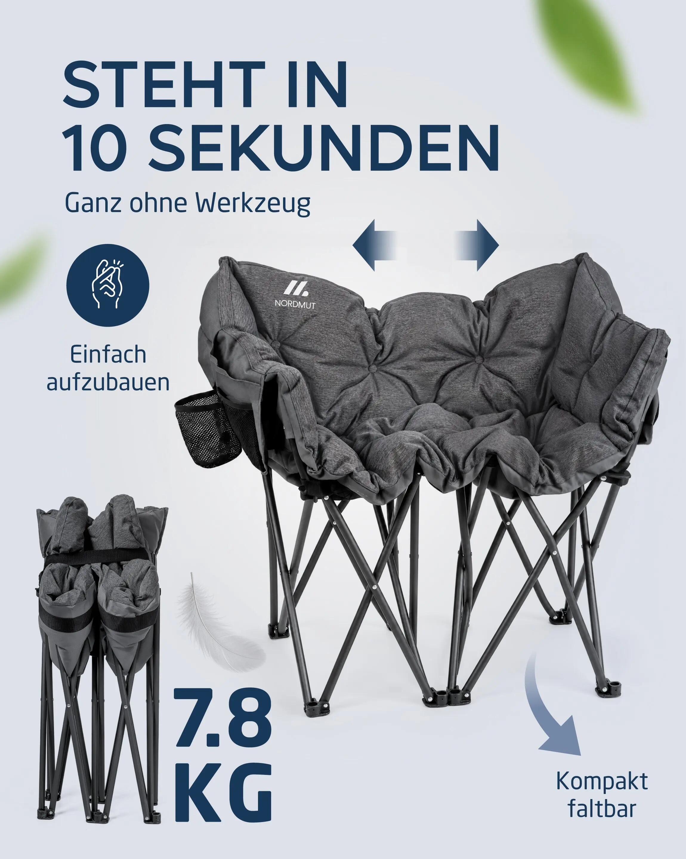 Campingsofa für 2 personen - klappbar, gepolstert, bis 360 kg - Ejnar 6/7