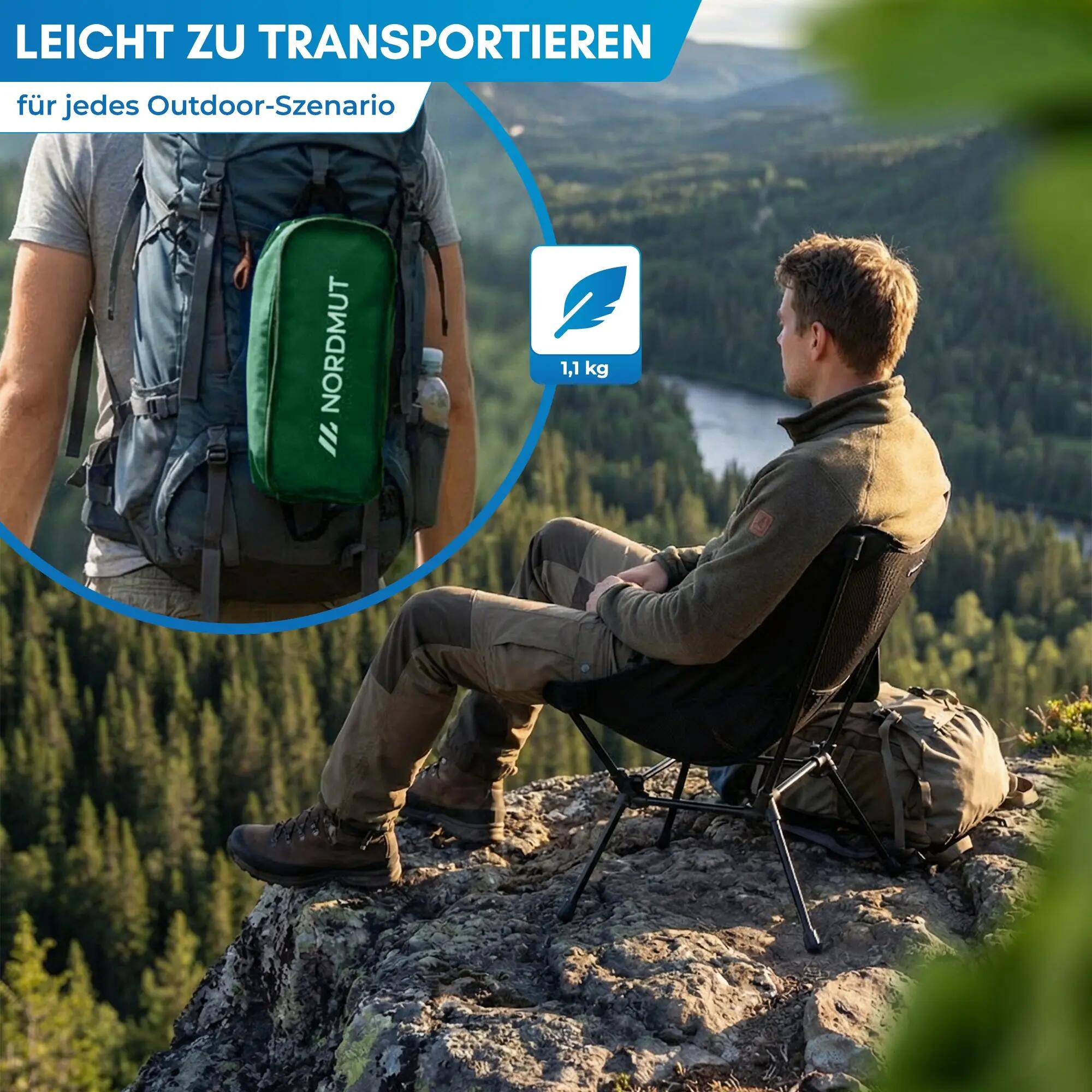 Trekking Campingstuhl ultraleicht 1,1 kg faltbar bis 140 kg Mini-Packmaß Allakas 7/8