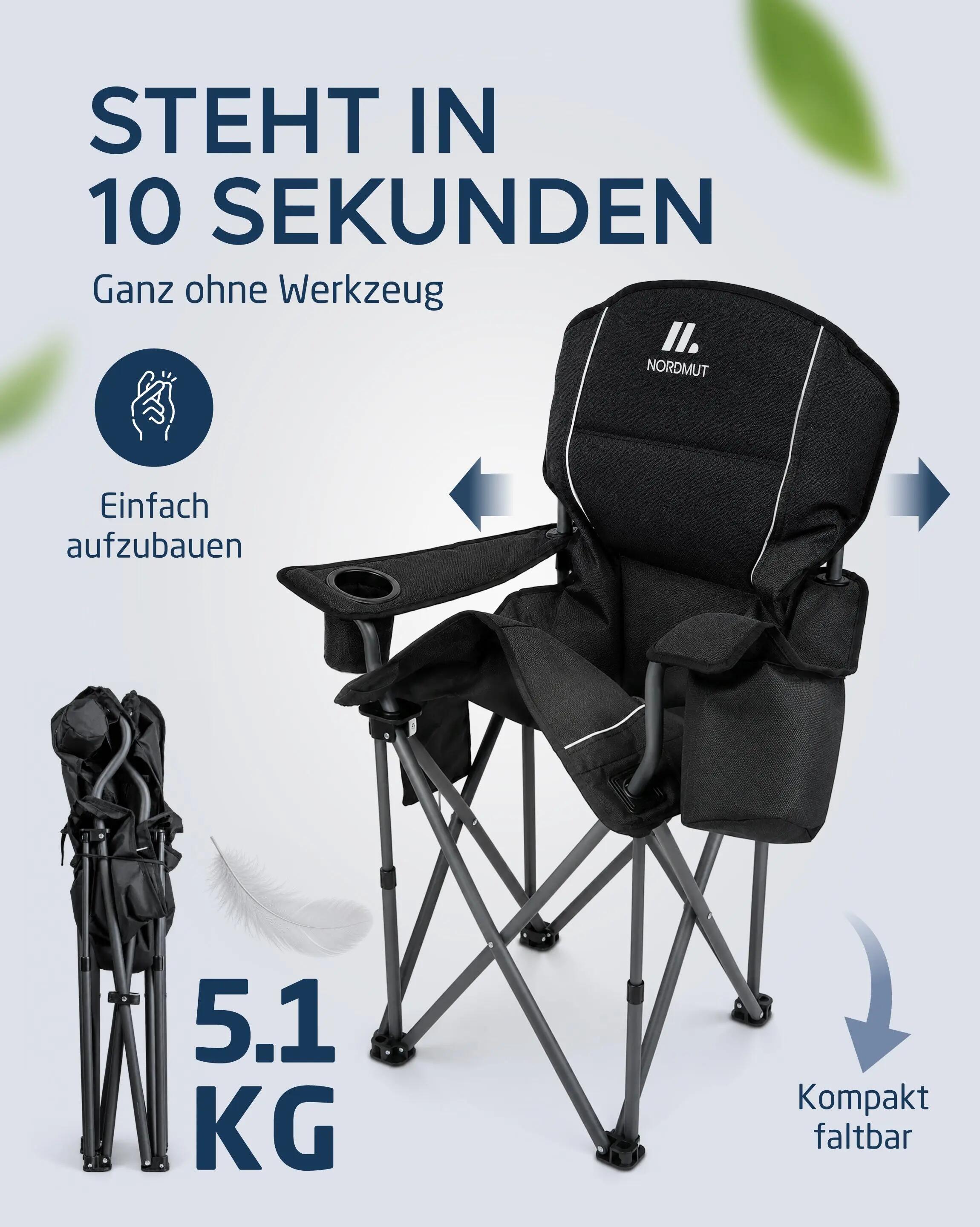 Camping-Klappstuhl, gepolstert, 2er-Set, bis 200 kg, Aavas 6/7