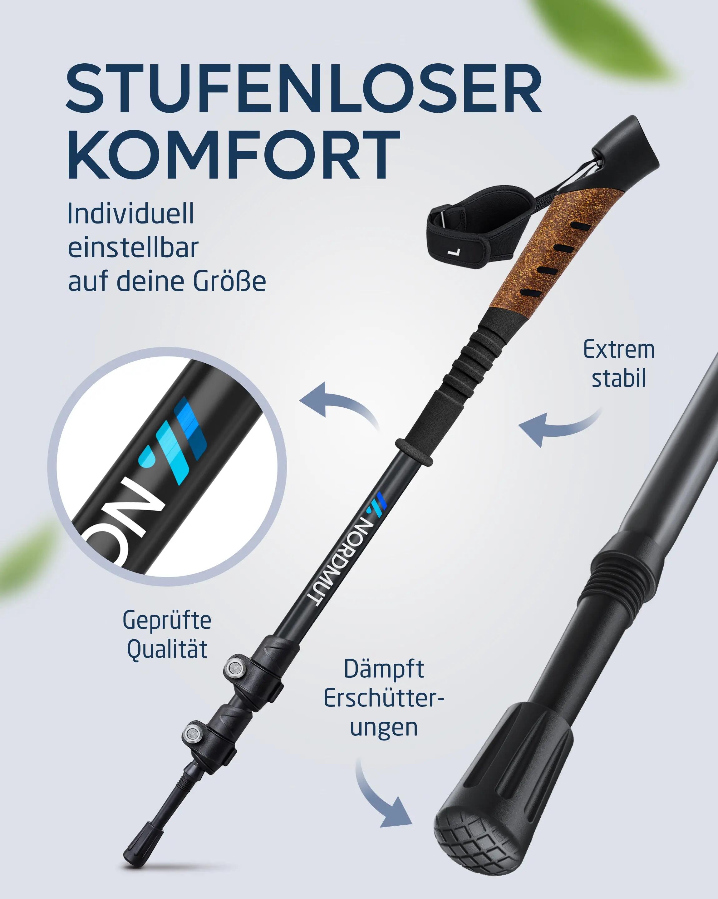 Nordic-walking-teleskopstöcke aus aluminium mit korkgriff, 65-135 cm, memu 3/8