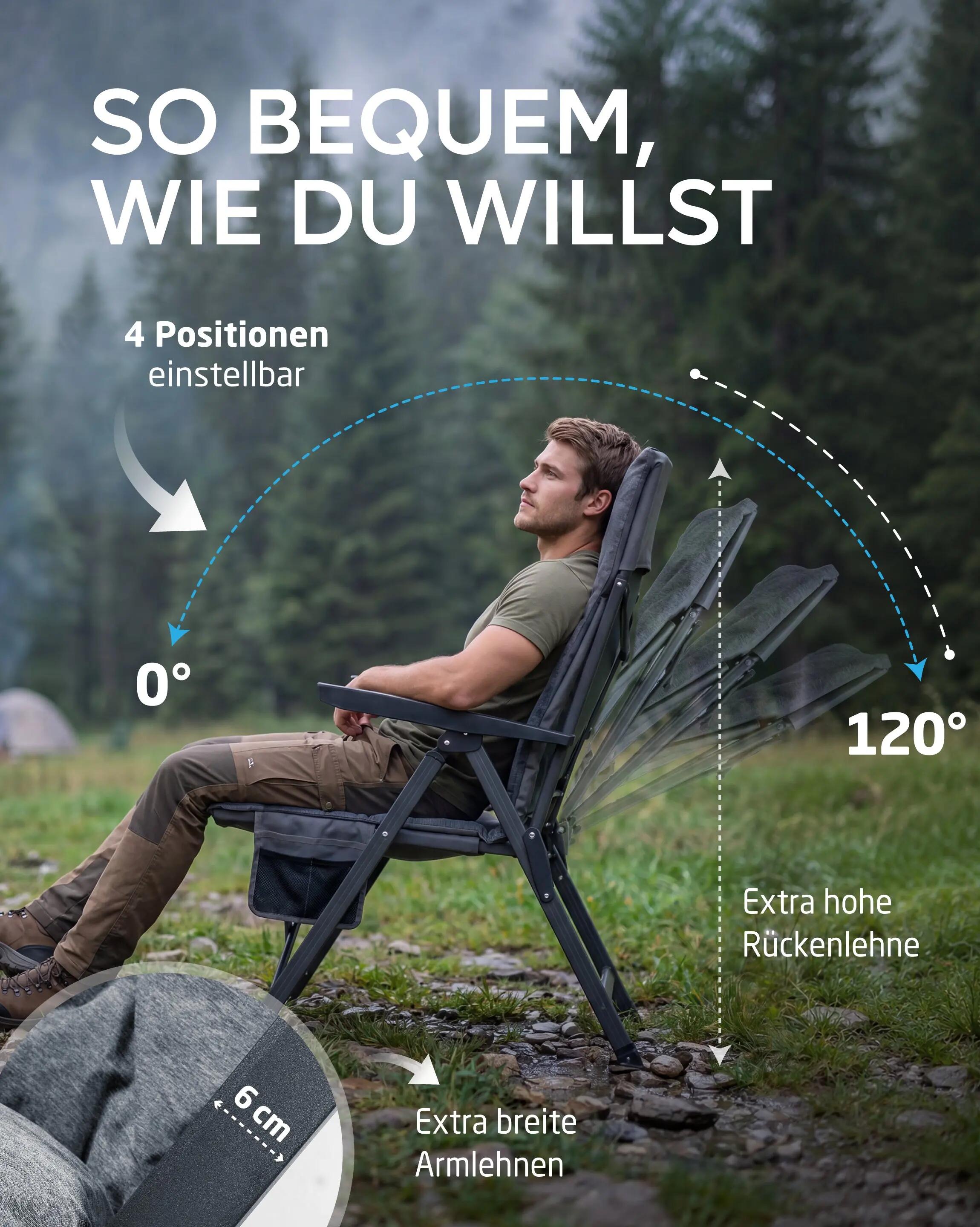 Camping klappsessel, gepolstert, 4-fach verstellbar, Ounas 5/7