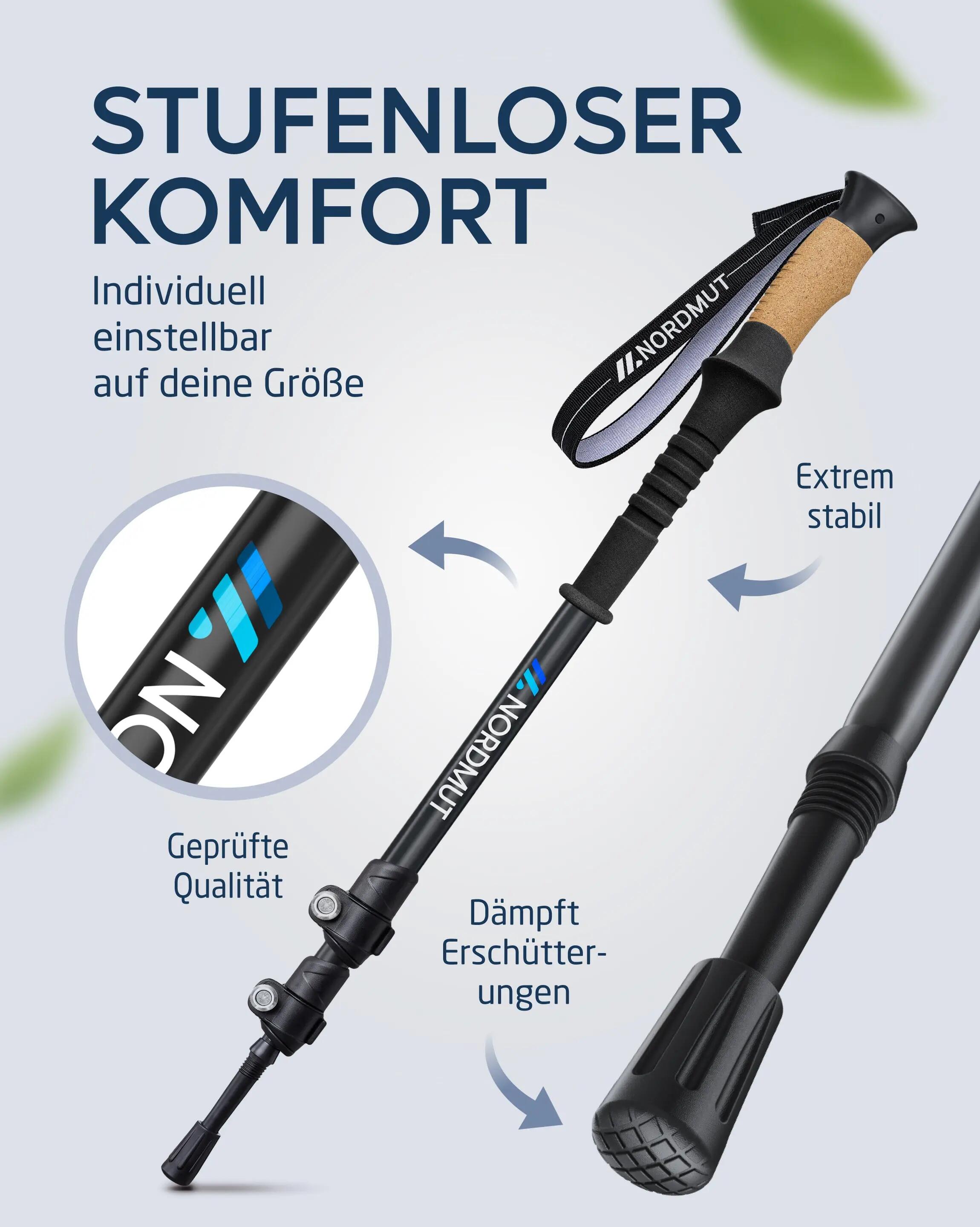 Wandern Teleskopstöcke Aluminium Korkgriff 65-135 cm Quick-Lock 1 Paar Kyrkja 3/8