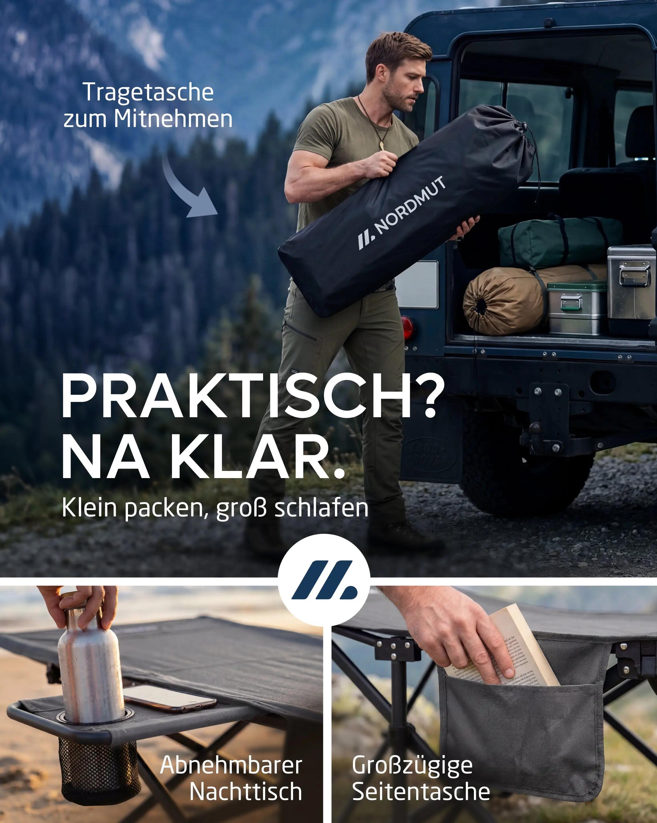 Camping Feldbett klappbar 190 x 70 cm bis 200 kg 10 Beine mit Tragetasche Kebne 7/7
