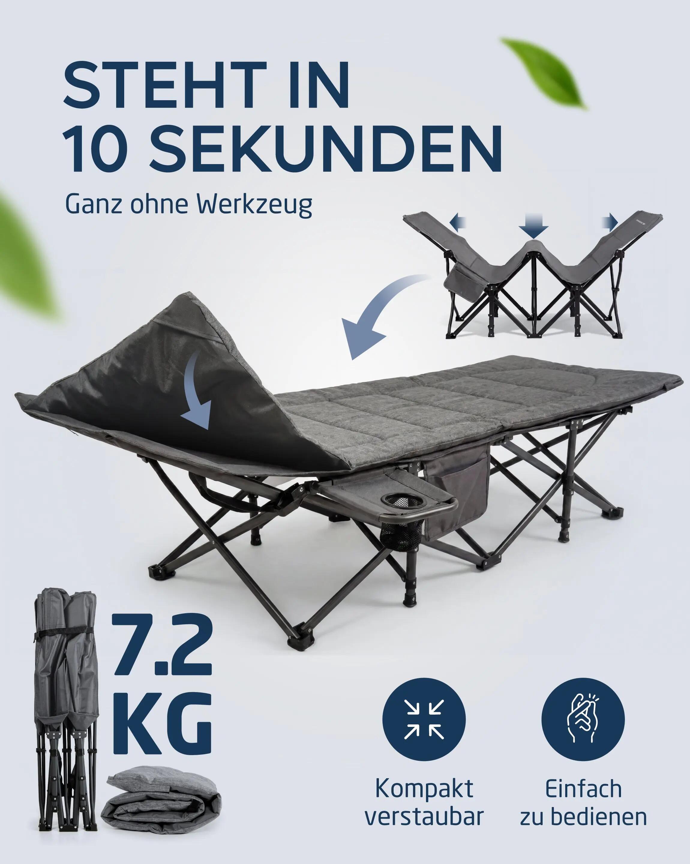 Camping Feldbett klappbar mit Matratzenauflage 190 x 70 cm bis 200 kg Kebne 6/7