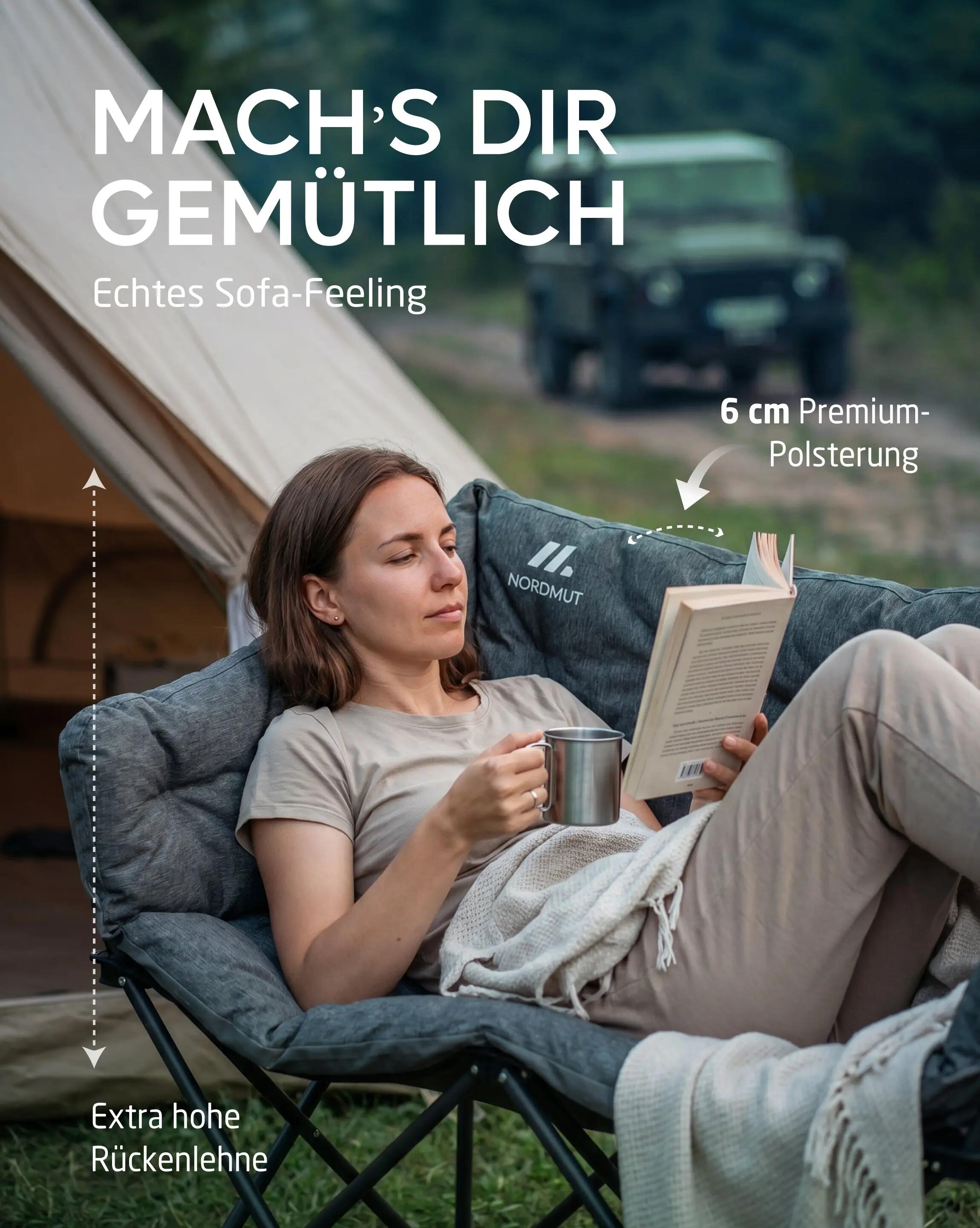 Campingsofa für 2 personen - klappbar, gepolstert, bis 360 kg - Ejnar 4/7