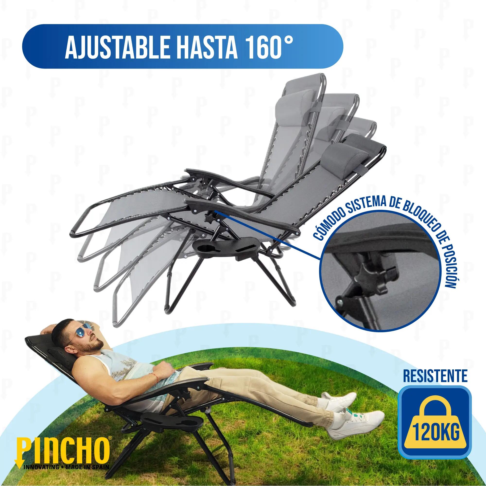 Tumbona Jardin Exterior, Gravedad Cero Reclinable, Pack 2 Sillas Plegables 2/6