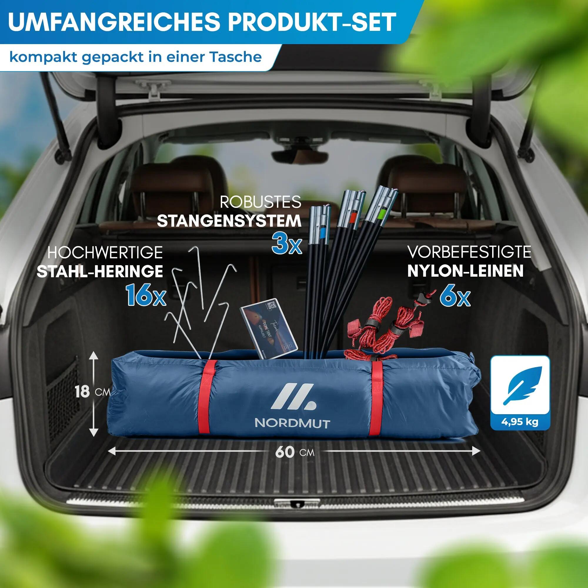 Camping Kuppelzelt 4 Personen mit Vorraum wasserdicht 3000 mm 300x250 cm Tverrå 7/8