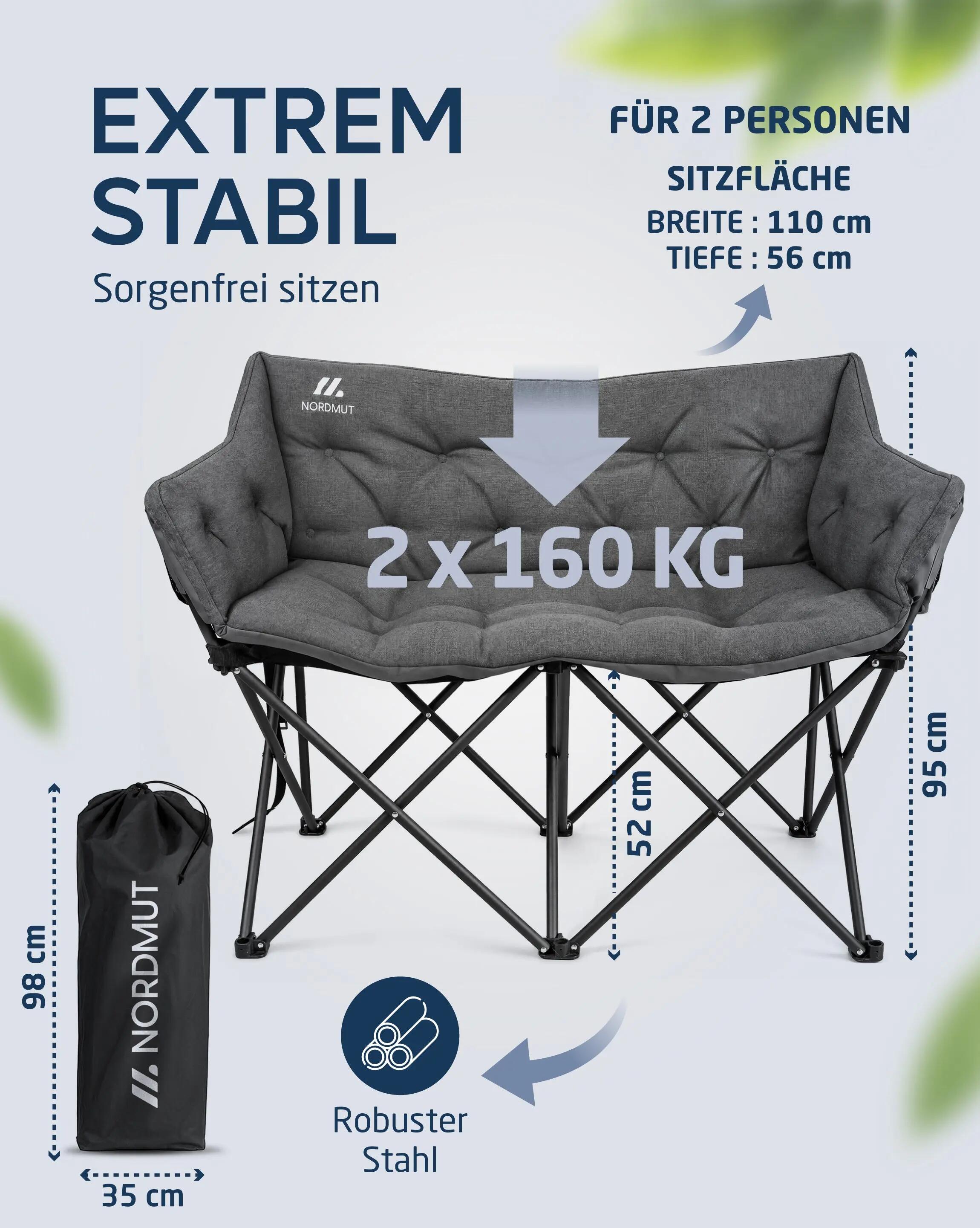 Campingsofa für 2 personen - klappbar, gepolstert, bis 360 kg - Ejnar 3/7