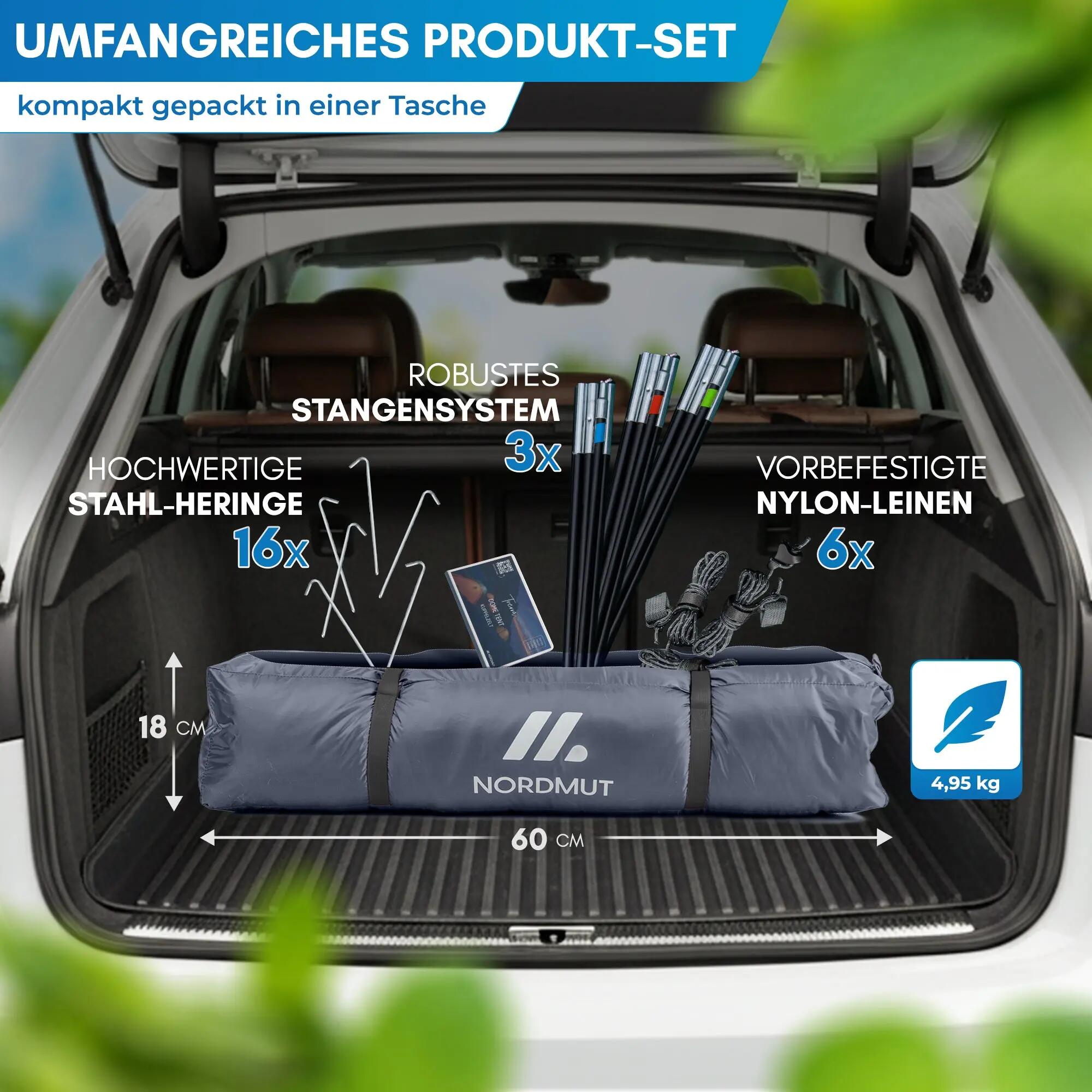 Camping Kuppelzelt 4 Personen mit Vorraum wasserdicht 3000 mm 300x250 cm Tverrå 7/8