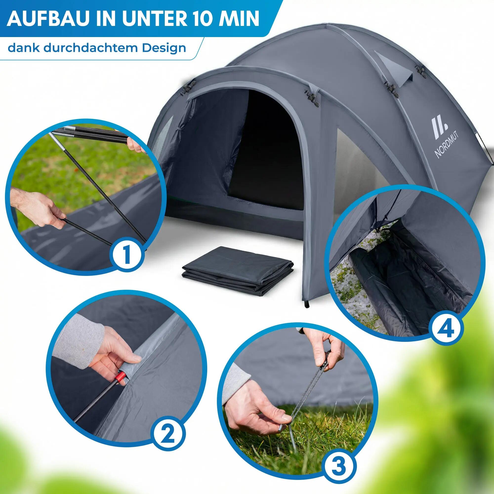 Camping Kuppelzelt 4 Personen mit Vorraum wasserdicht 3000 mm 300x250 cm Tverrå 6/8