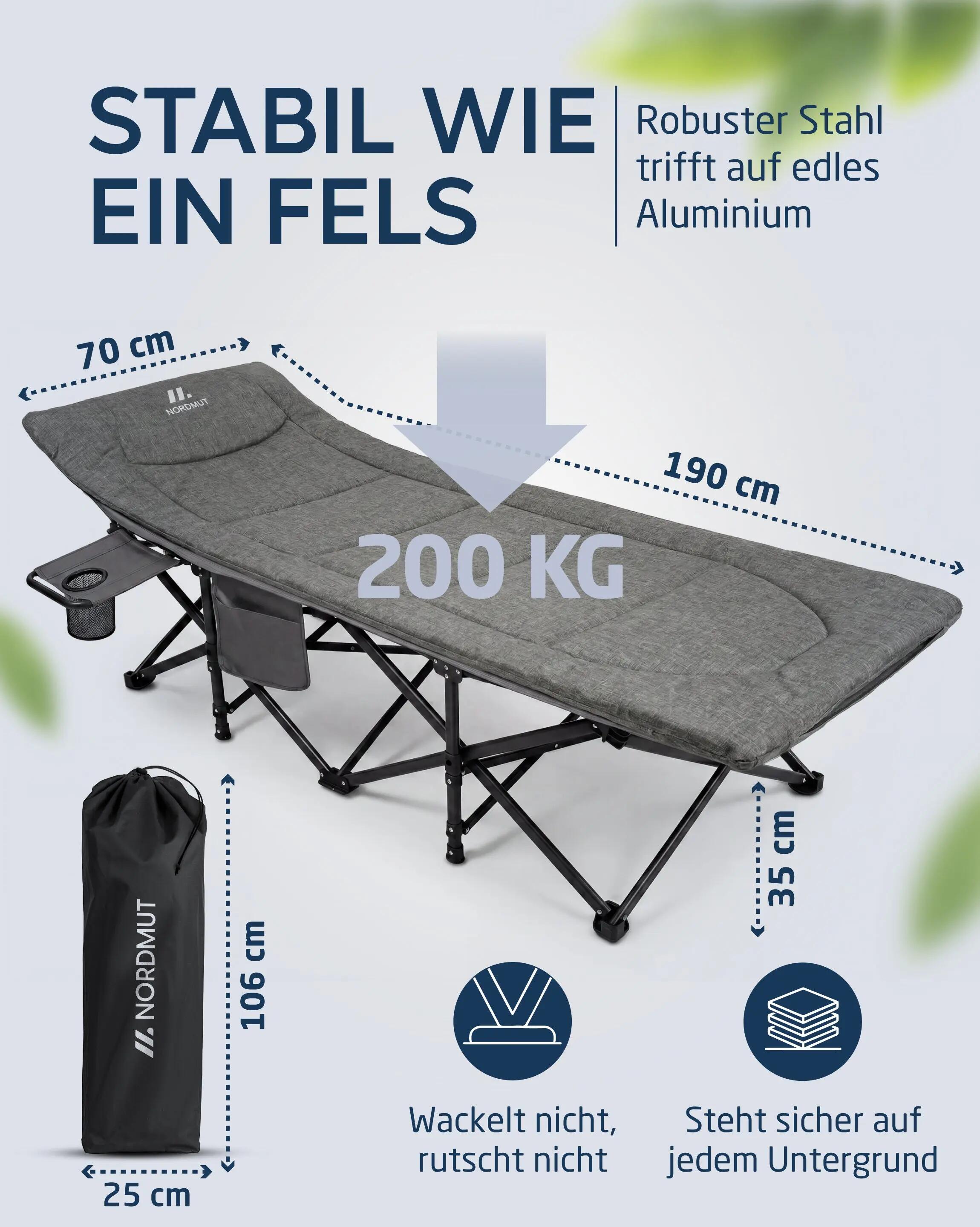 Camping Feldbett klappbar mit Matratzenauflage 190 x 70 cm bis 200 kg Kebne 3/7