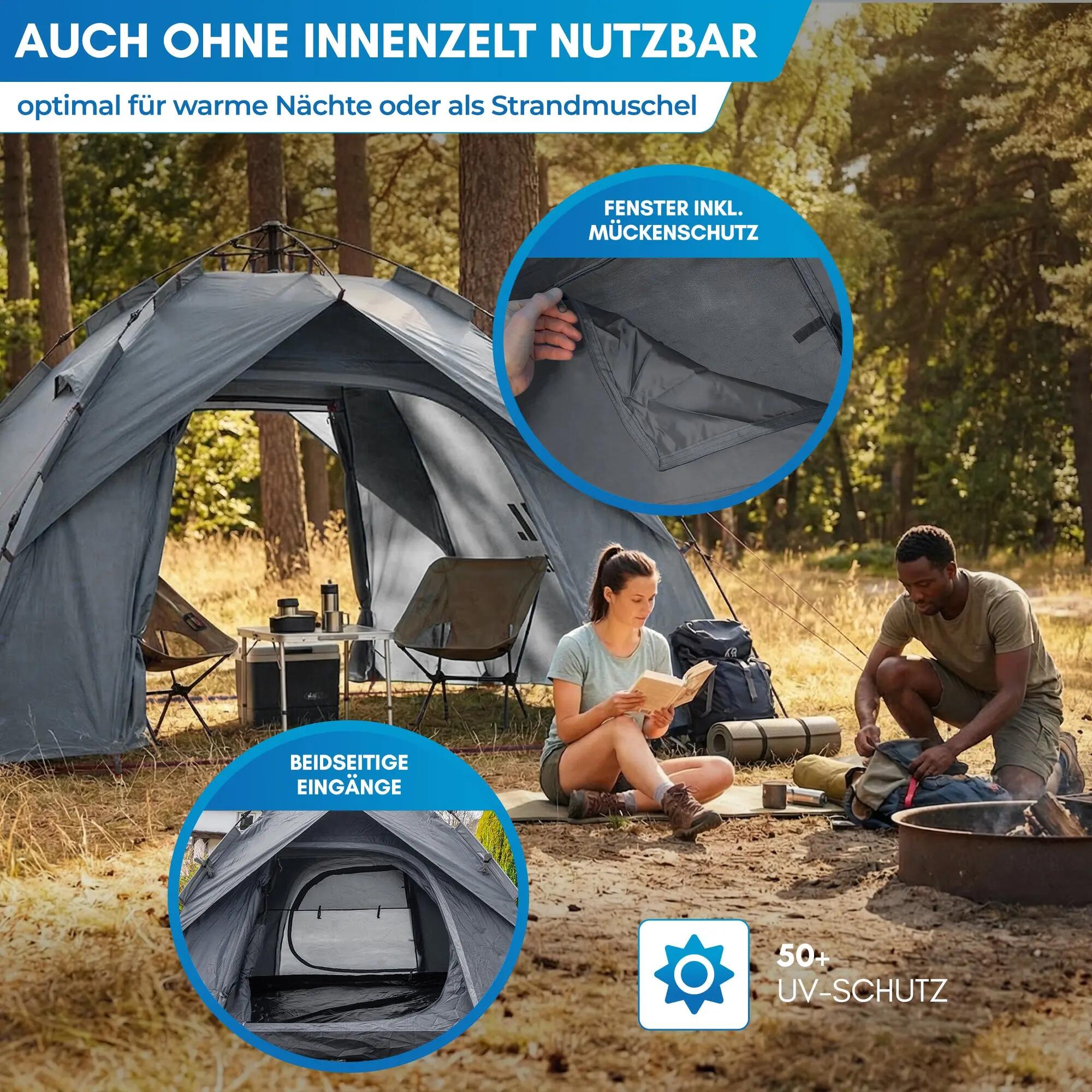 Camping-Wurfzelt für 2 bis 4 Personen, Pop-up, wasserdicht, Tikaa 6/8