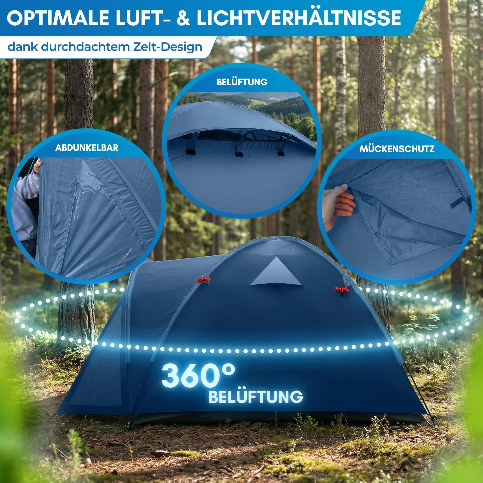 Camping Kuppelzelt 4 Personen mit Vorraum wasserdicht 3000 mm 300x250 cm Tverrå 5/8
