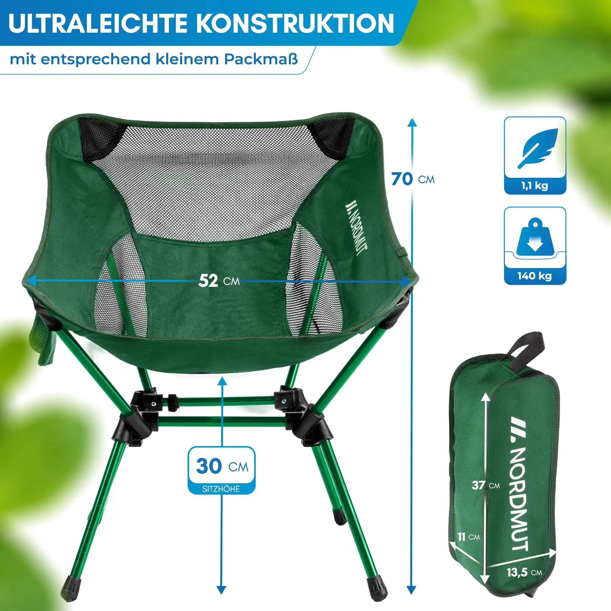 Trekking Campingstuhl ultraleicht 1,1 kg faltbar bis 140 kg Mini-Packmaß Allakas 2/8