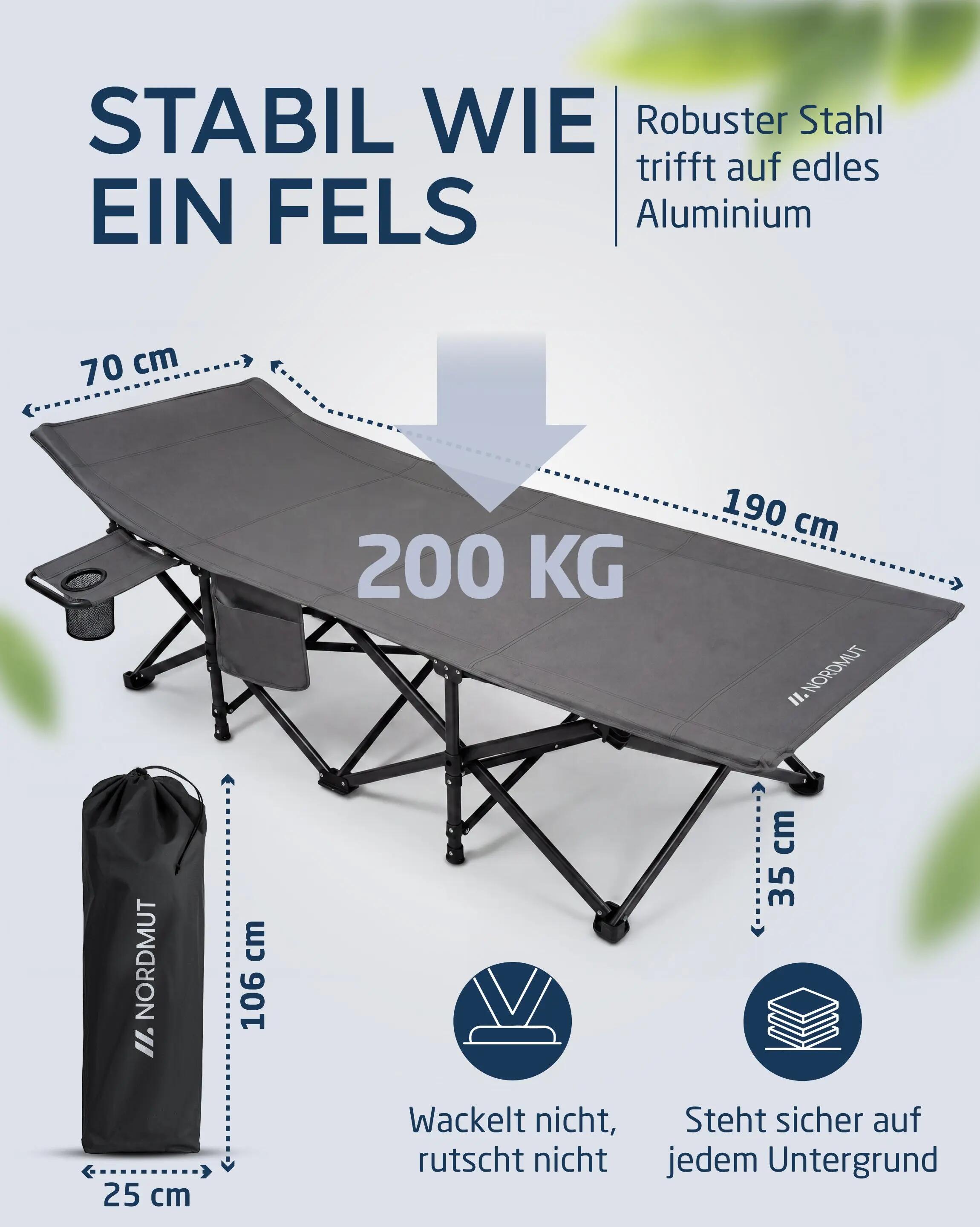 Camping Feldbett klappbar 190 x 70 cm bis 200 kg 10 Beine mit Tragetasche Kebne 3/7