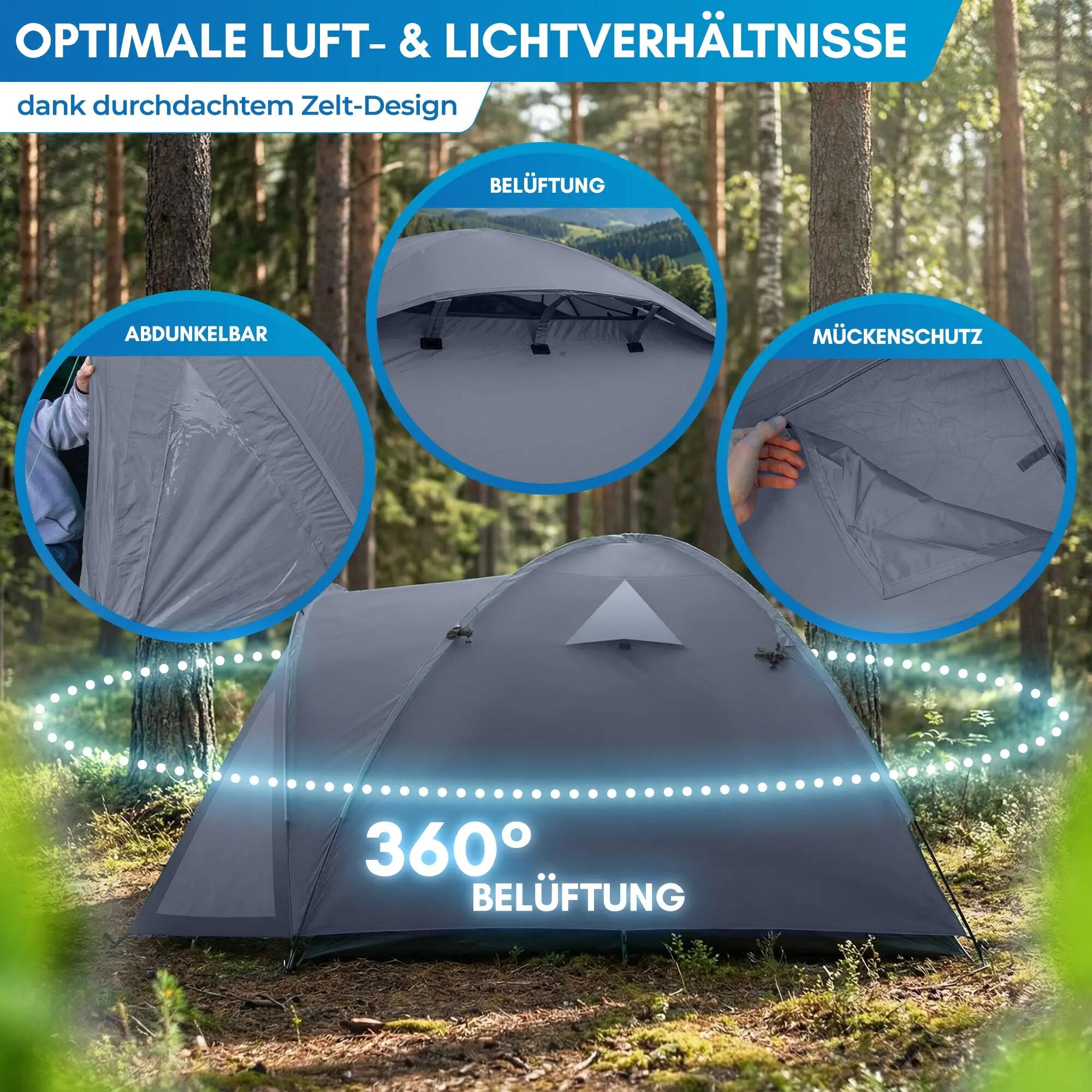 Camping Kuppelzelt 4 Personen mit Vorraum wasserdicht 3000 mm 300x250 cm Tverrå 5/8