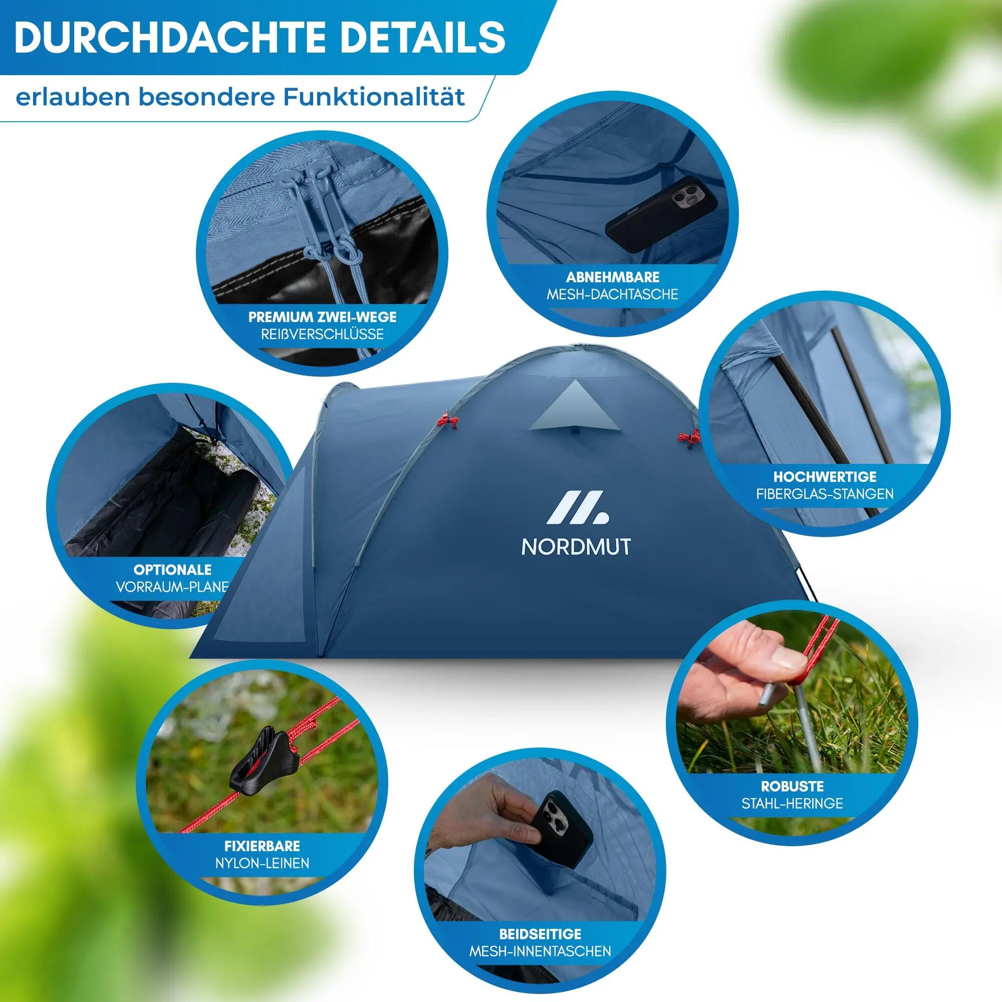 Camping Kuppelzelt 4 Personen mit Vorraum wasserdicht 3000 mm 300x250 cm Tverrå 4/8
