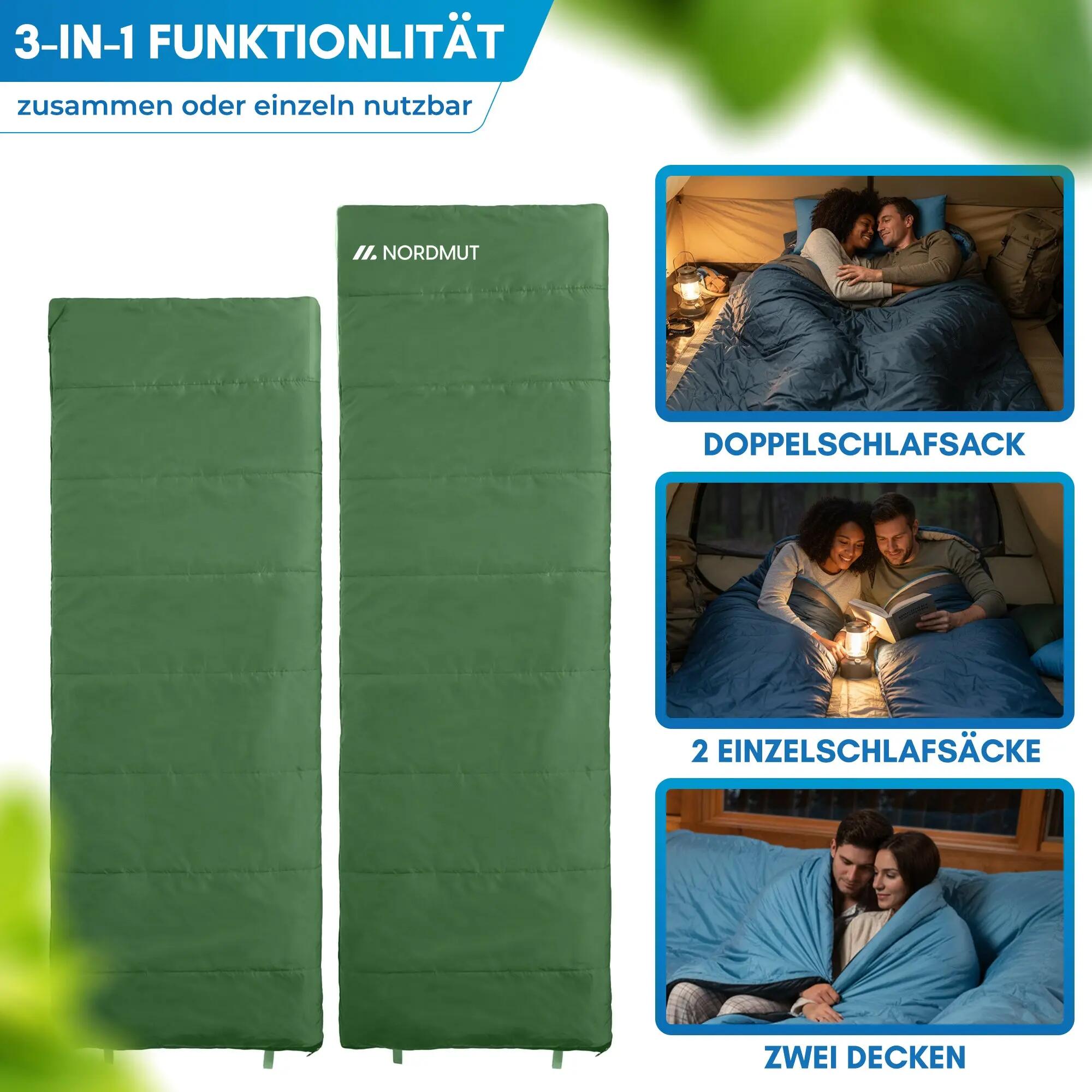 Camping-Doppelschlafsack für zwei - teilbar, 3 jahreszeiten, otra 7/8