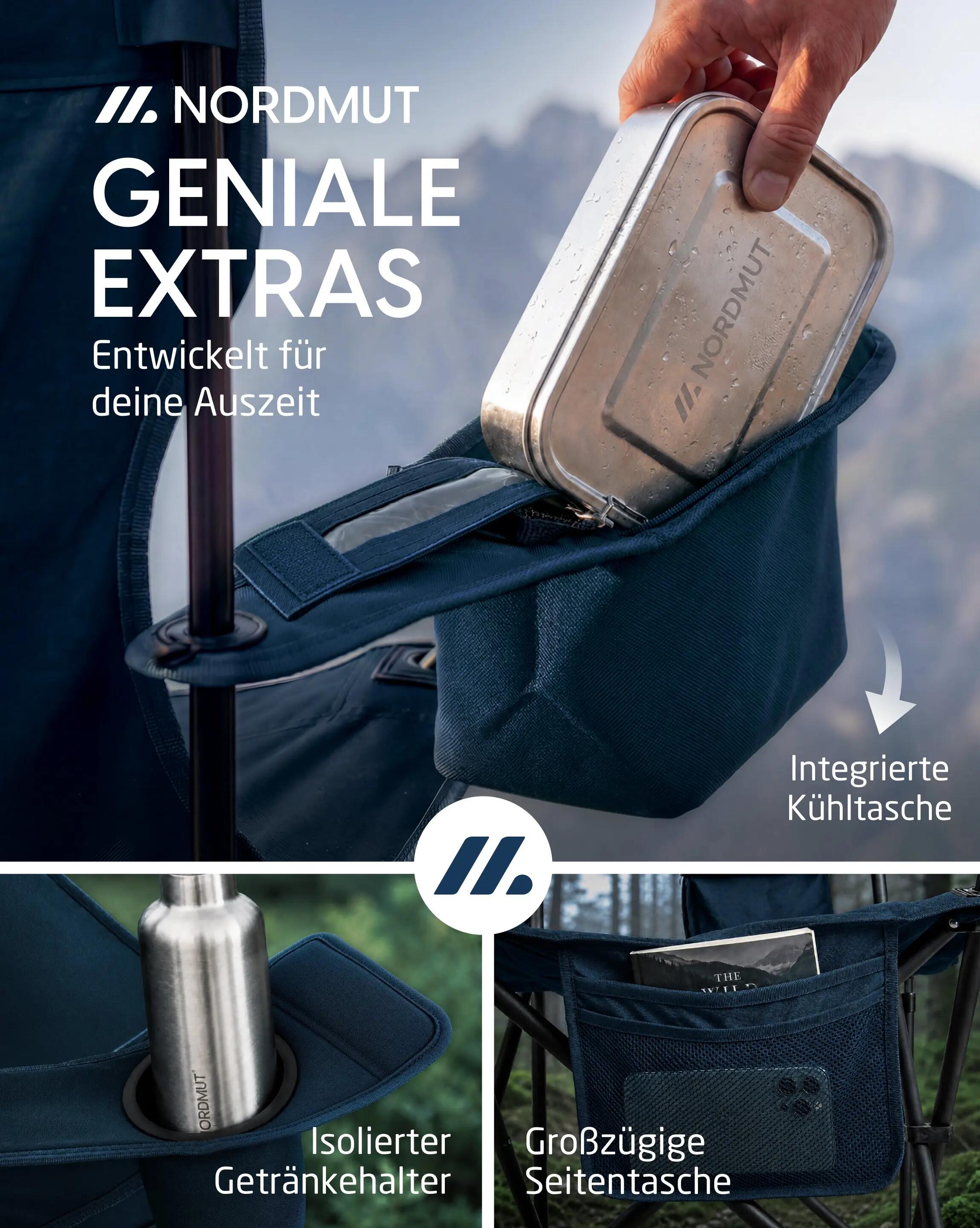 Camping Klappstuhl XXL 2er-Set gepolstert bis 200 kg mit Kühltasche Aavas 5/7