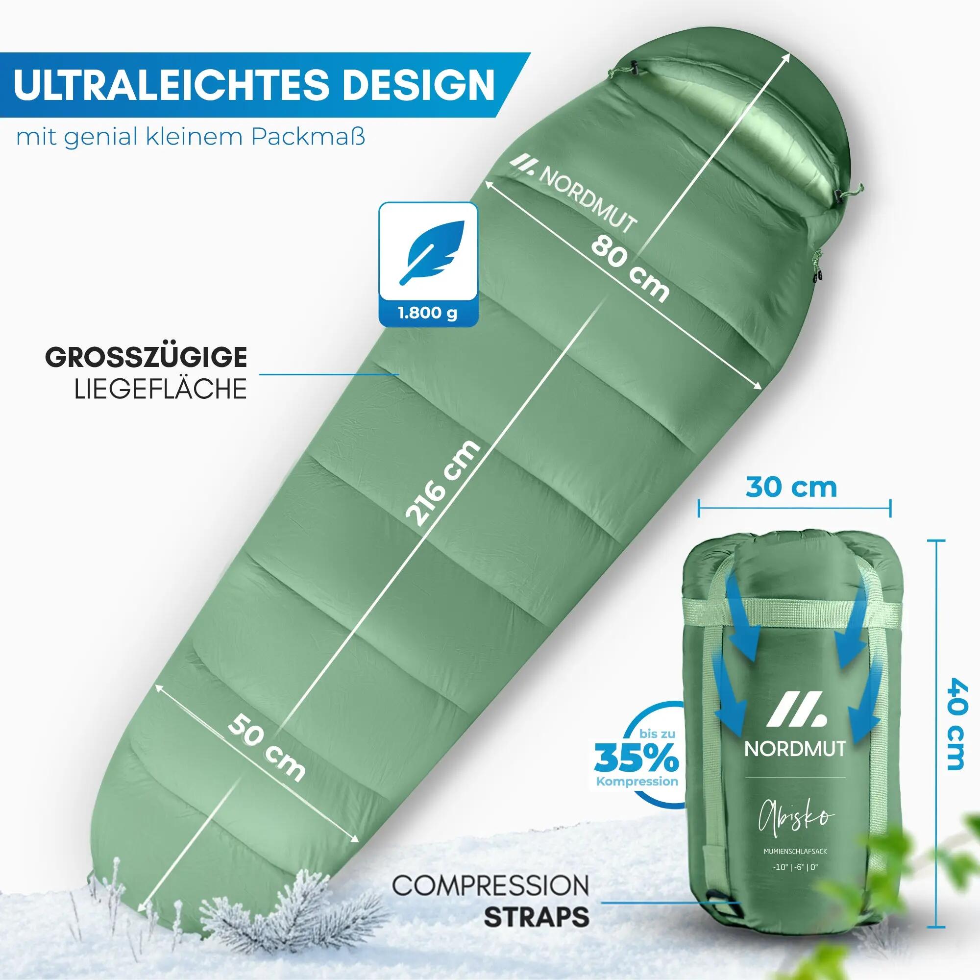 Camping Winterschlafsack Mumie bis -10 °C 216 x 80 cm wasserabweisend Ajunn 6/7