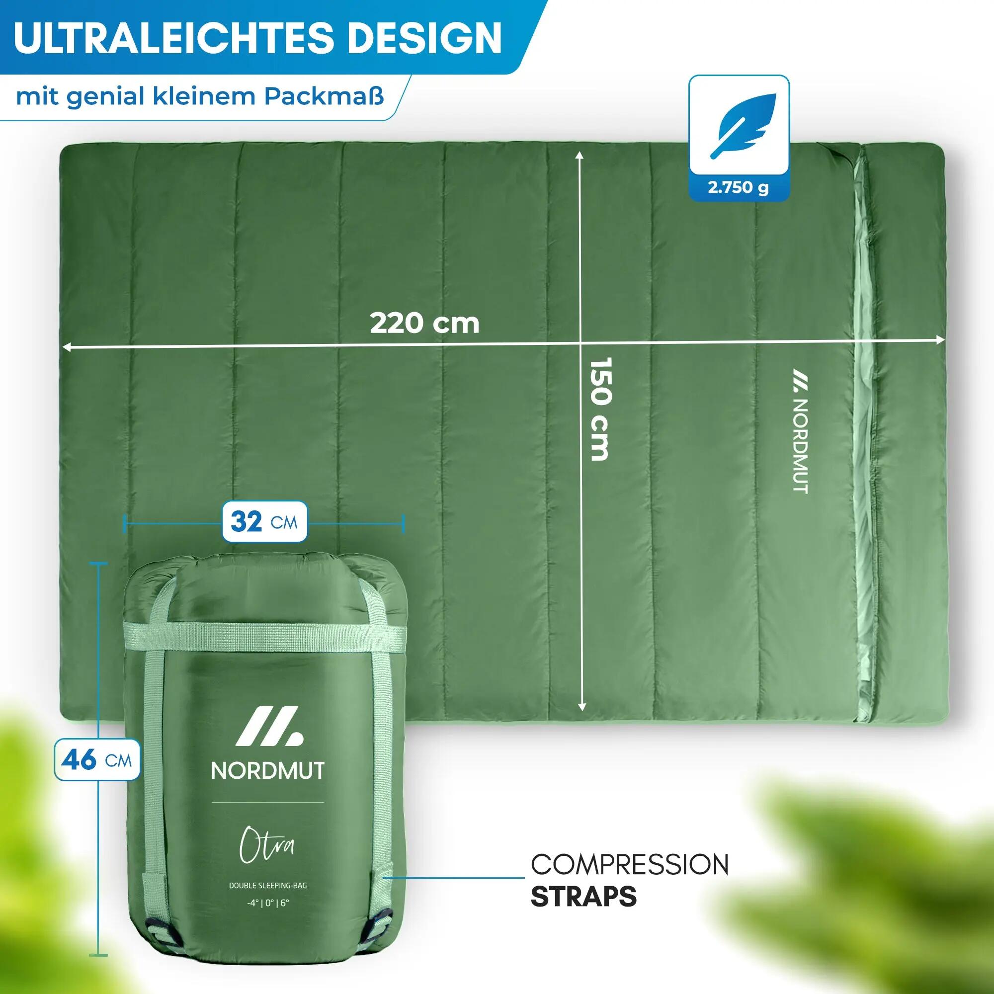 Camping-Doppelschlafsack für zwei - teilbar, 3 jahreszeiten, otra 6/8