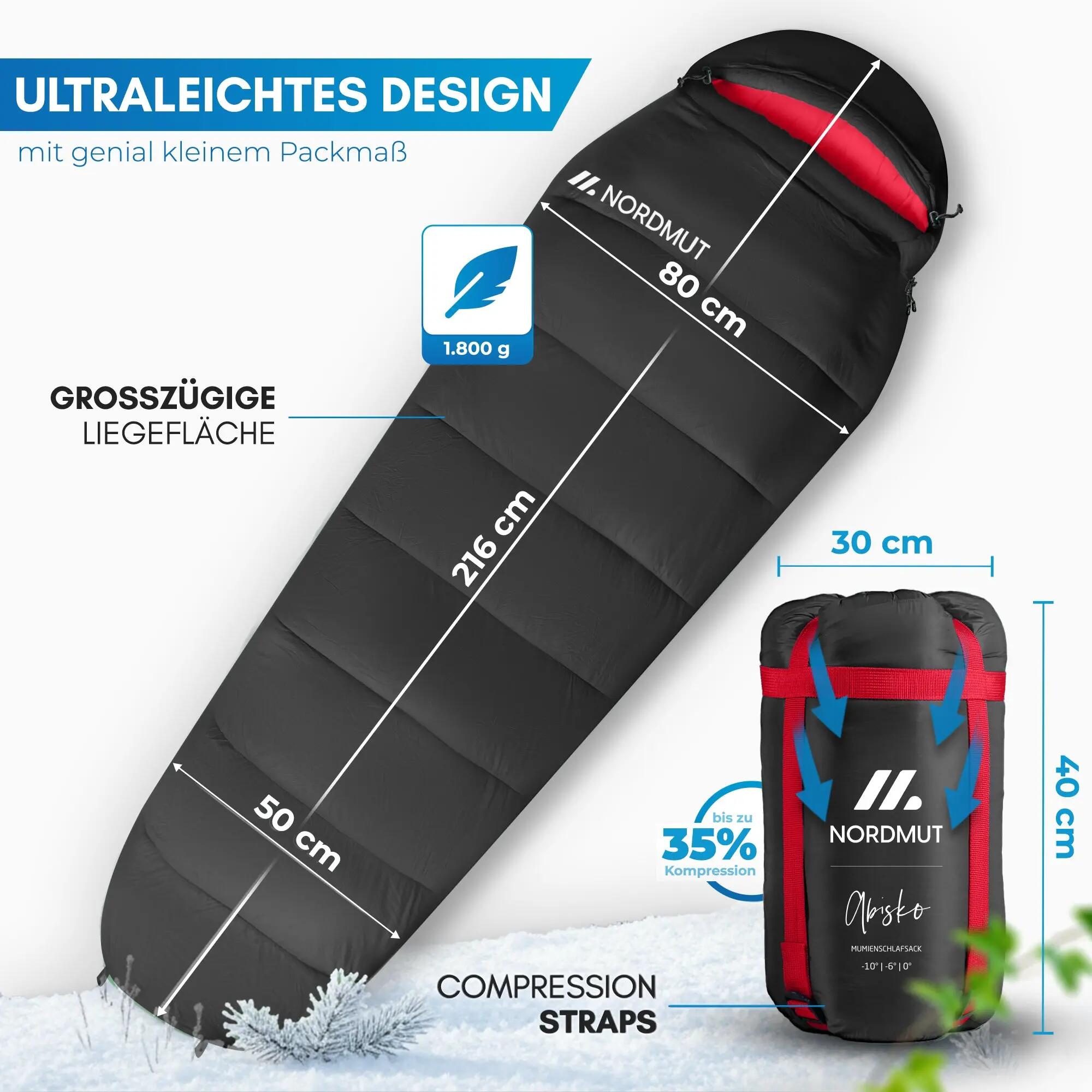 Camping Winterschlafsack Mumie bis -10 °C 216 x 80 cm wasserabweisend Ajunn 6/7