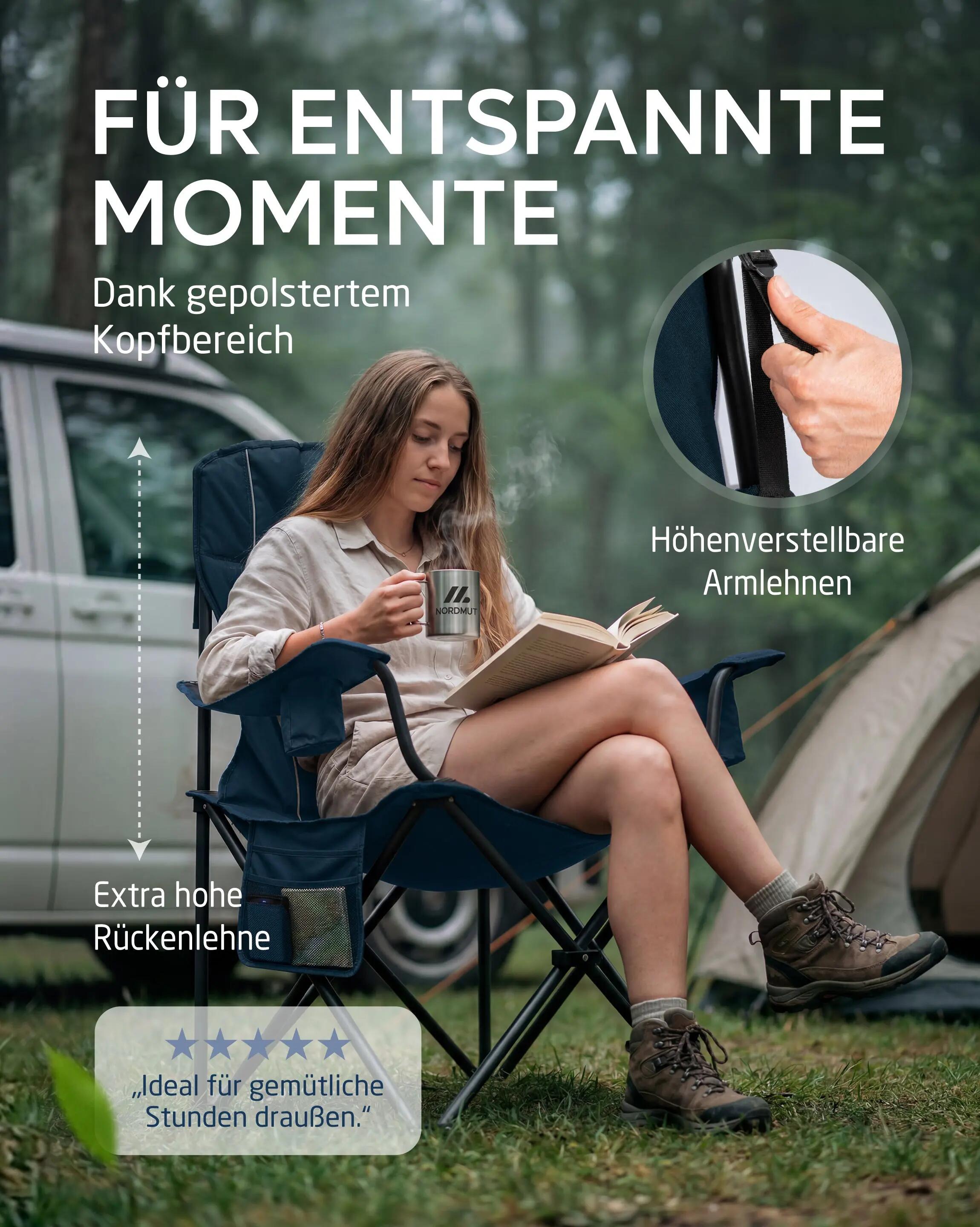 Camping Klappstuhl XXL 2er-Set gepolstert bis 200 kg mit Kühltasche Aavas 4/7
