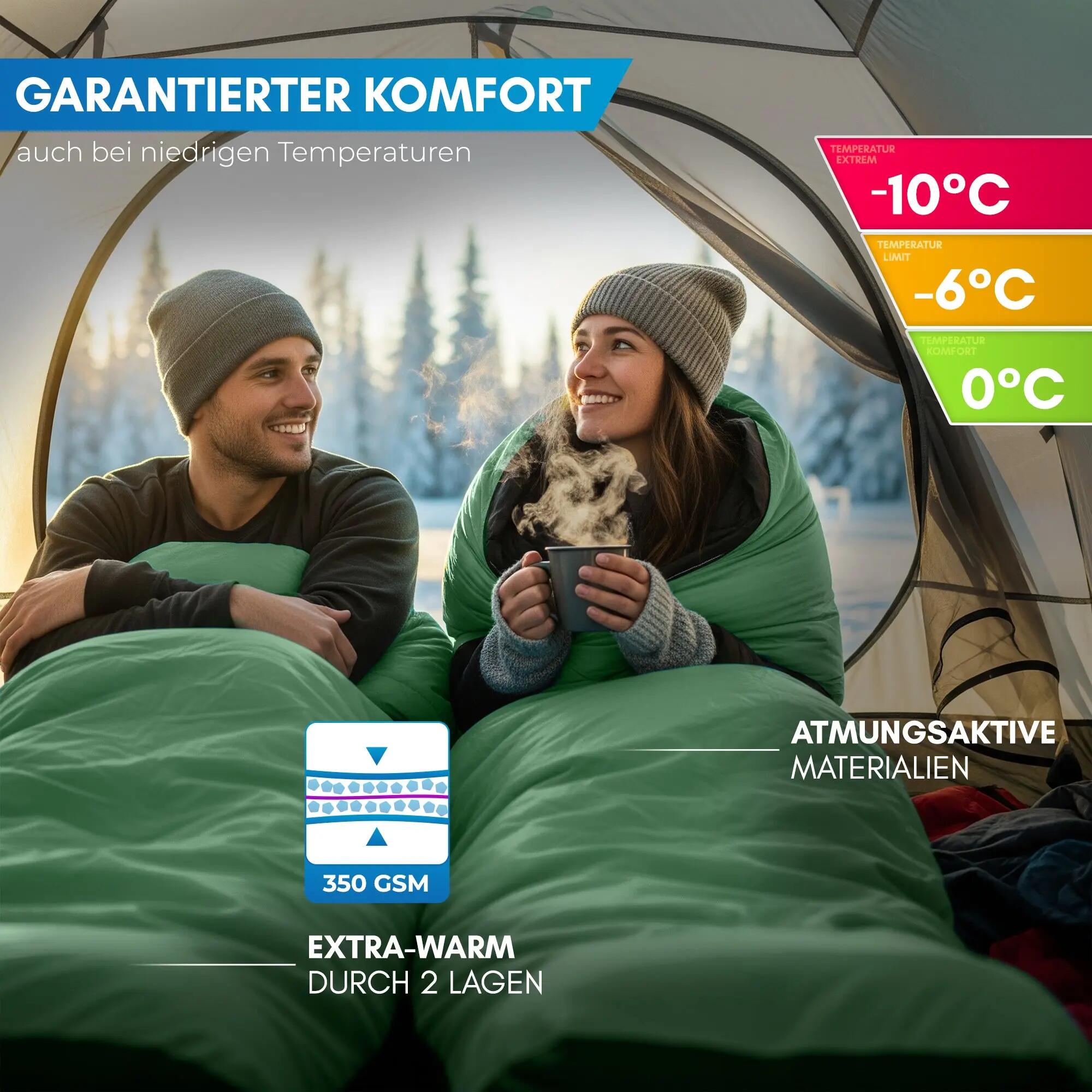 Camping Winterschlafsack Mumie bis -10 °C 216 x 80 cm wasserabweisend Ajunn 3/7