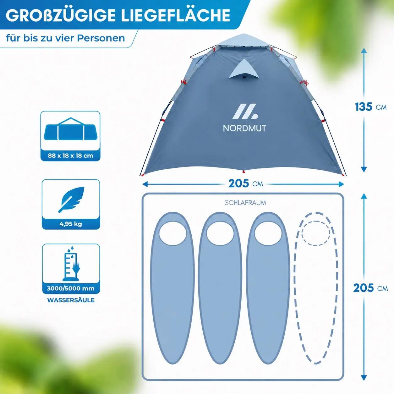Camping-Wurfzelt für 2 bis 4 Personen, Pop-up, wasserdicht, Tikaa 3/8