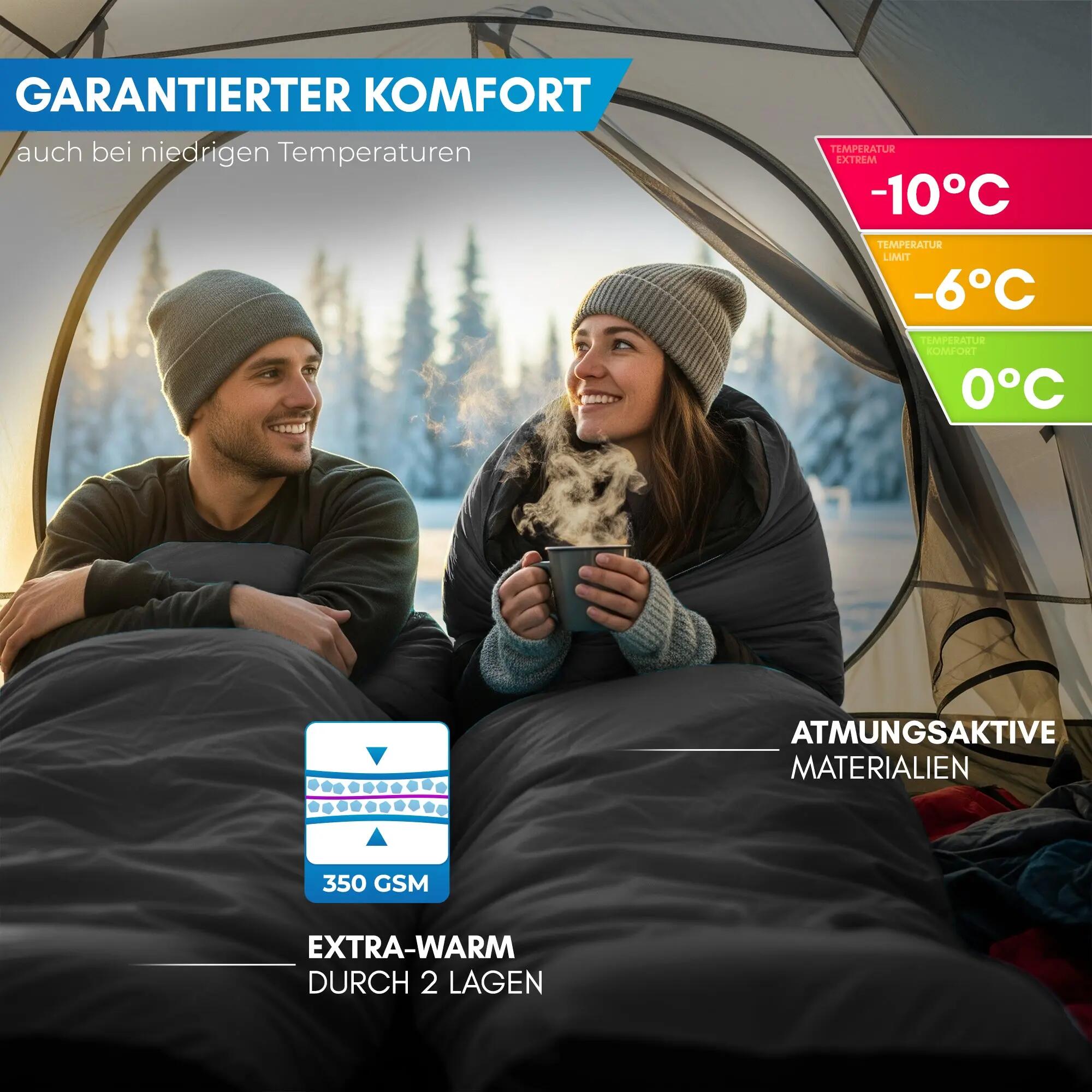 Camping Winterschlafsack Mumie bis -10 °C 216 x 80 cm wasserabweisend Ajunn 3/7