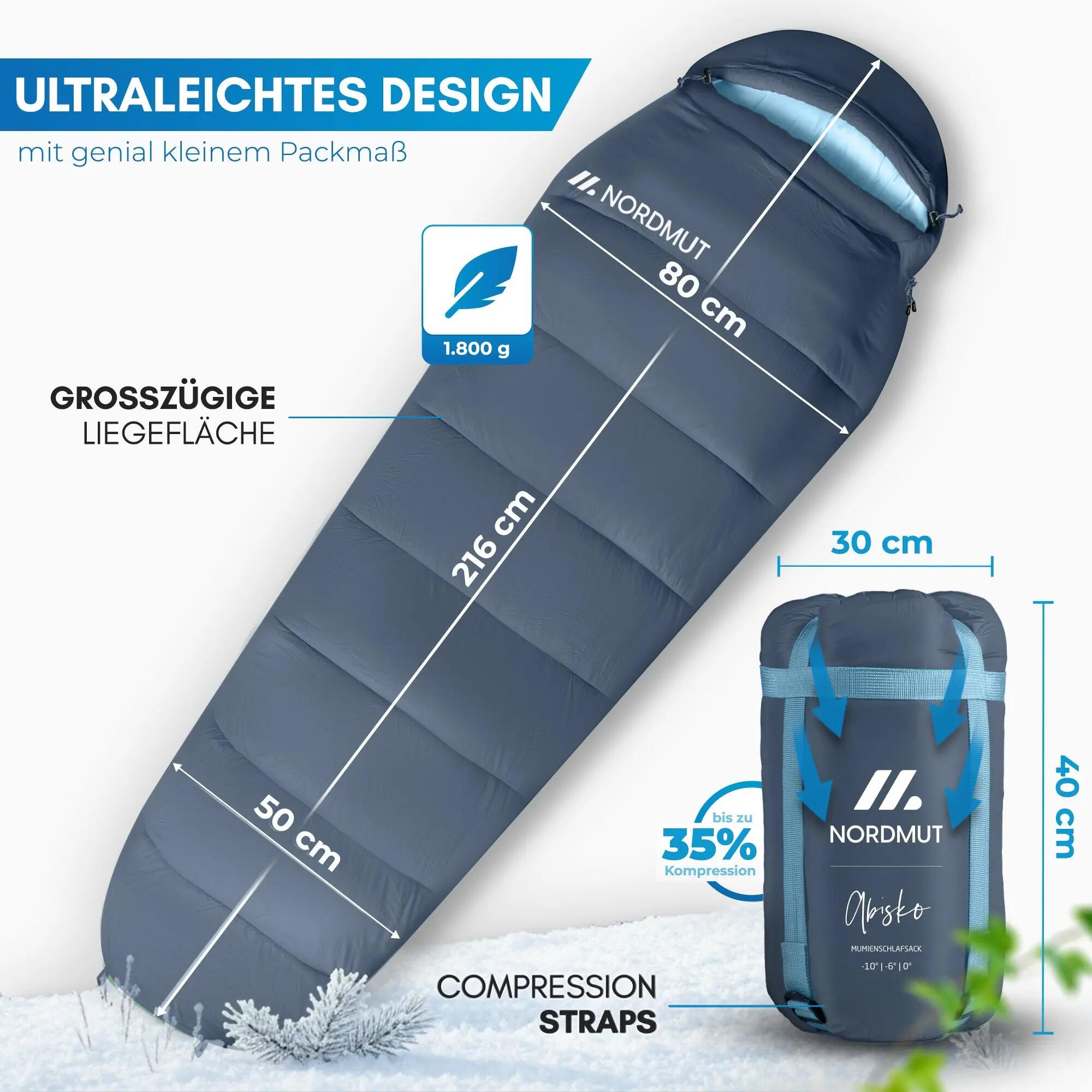 Camping Winterschlafsack Mumie bis -10 °C 216 x 80 cm wasserabweisend Ajunn 6/7