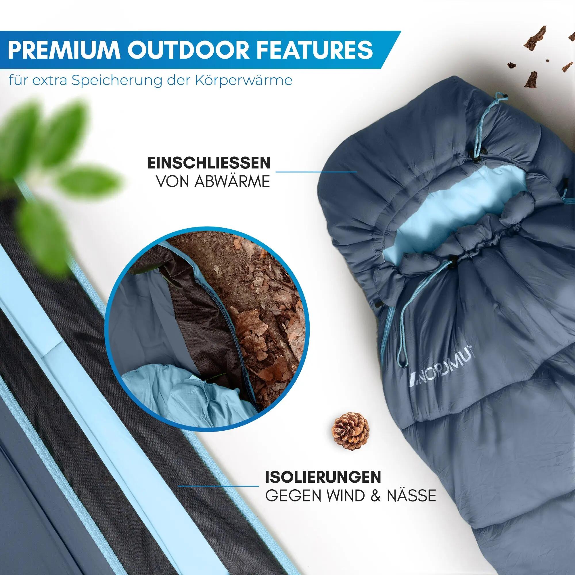 Camping Winterschlafsack Mumie bis -10 °C 216 x 80 cm wasserabweisend Ajunn 5/7