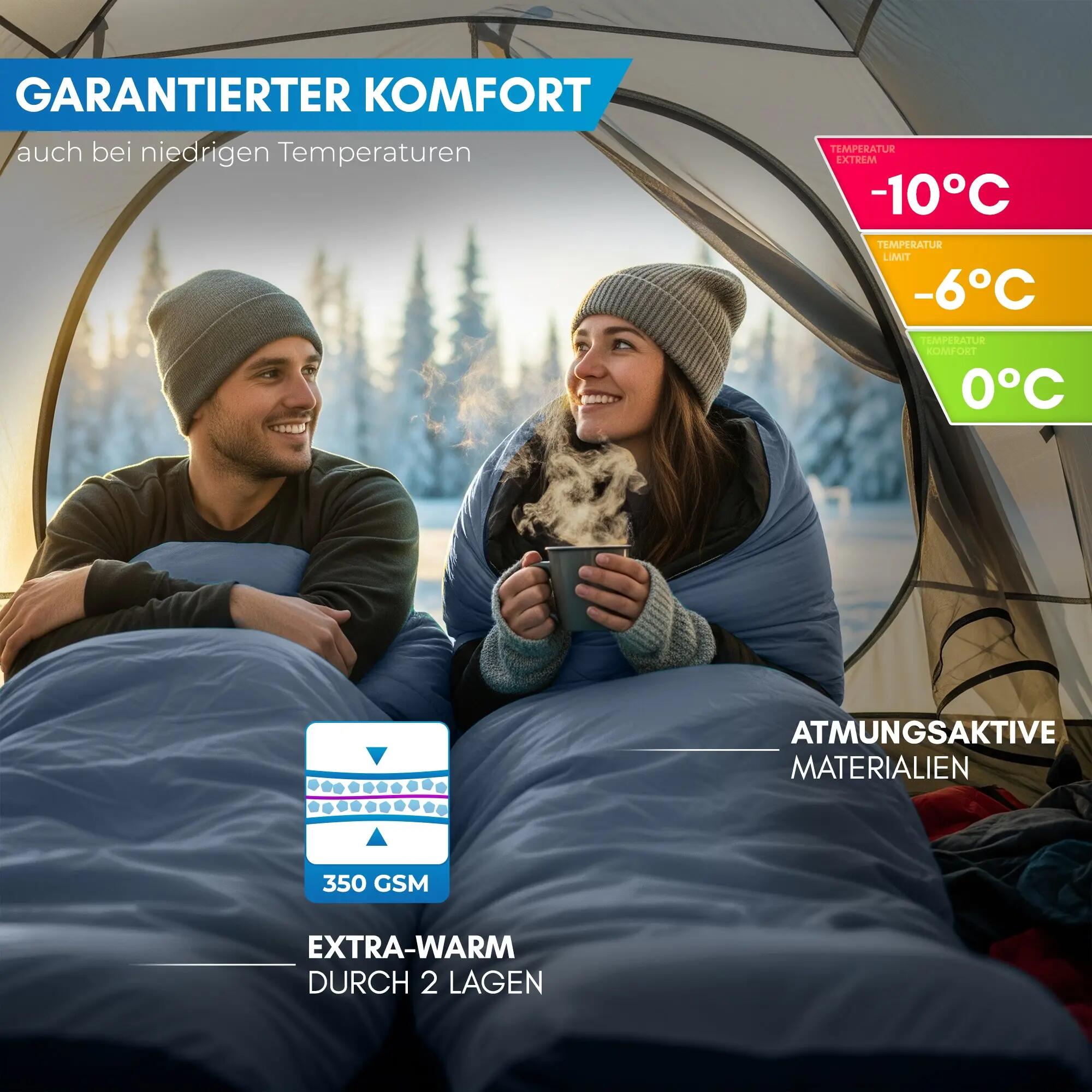 Camping Winterschlafsack Mumie bis -10 °C 216 x 80 cm wasserabweisend Ajunn 3/7