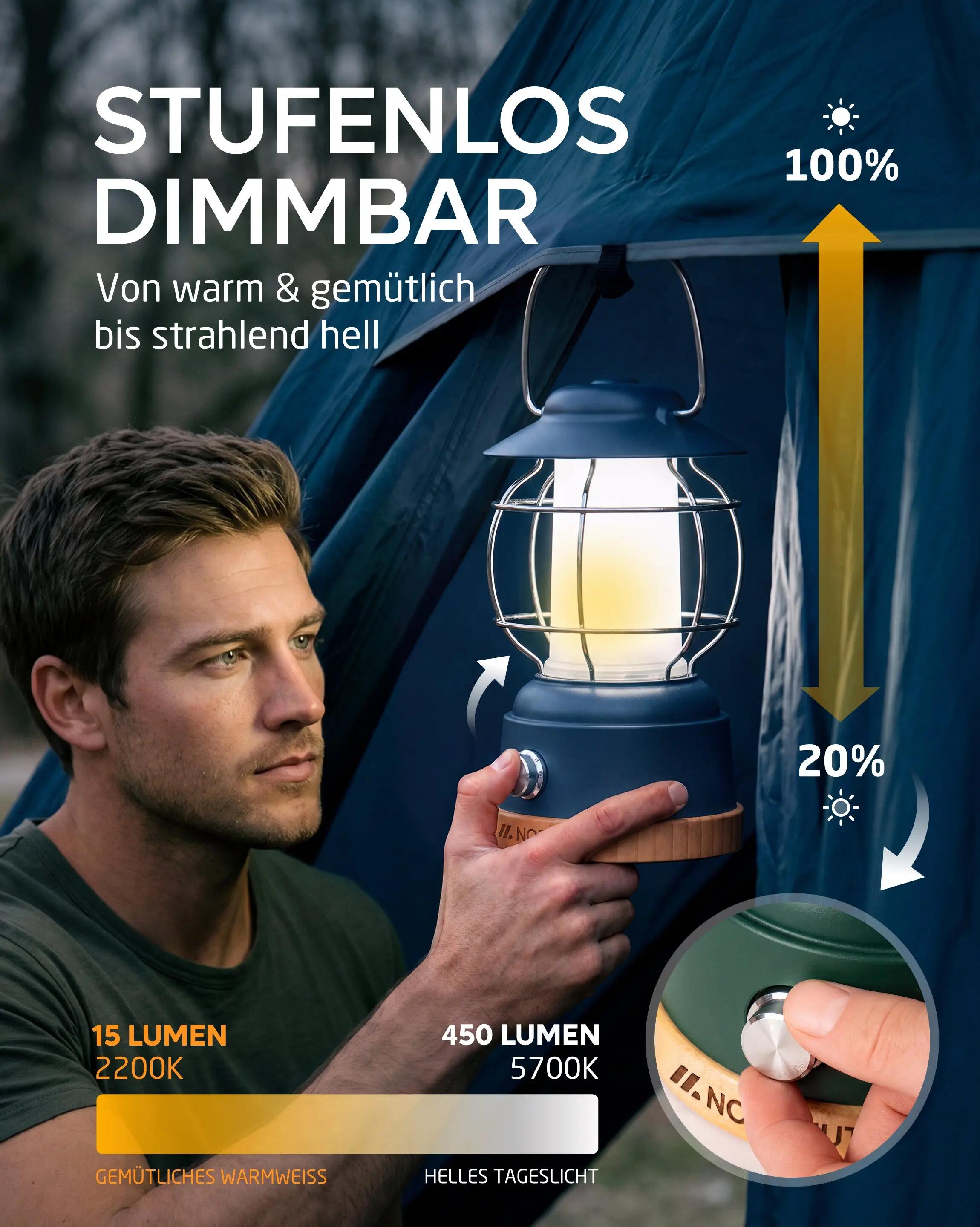 Camping Lampe LED Akku 5200 mAh Powerbank dimmbar 450 Lumen IPX4 Esja 4/7