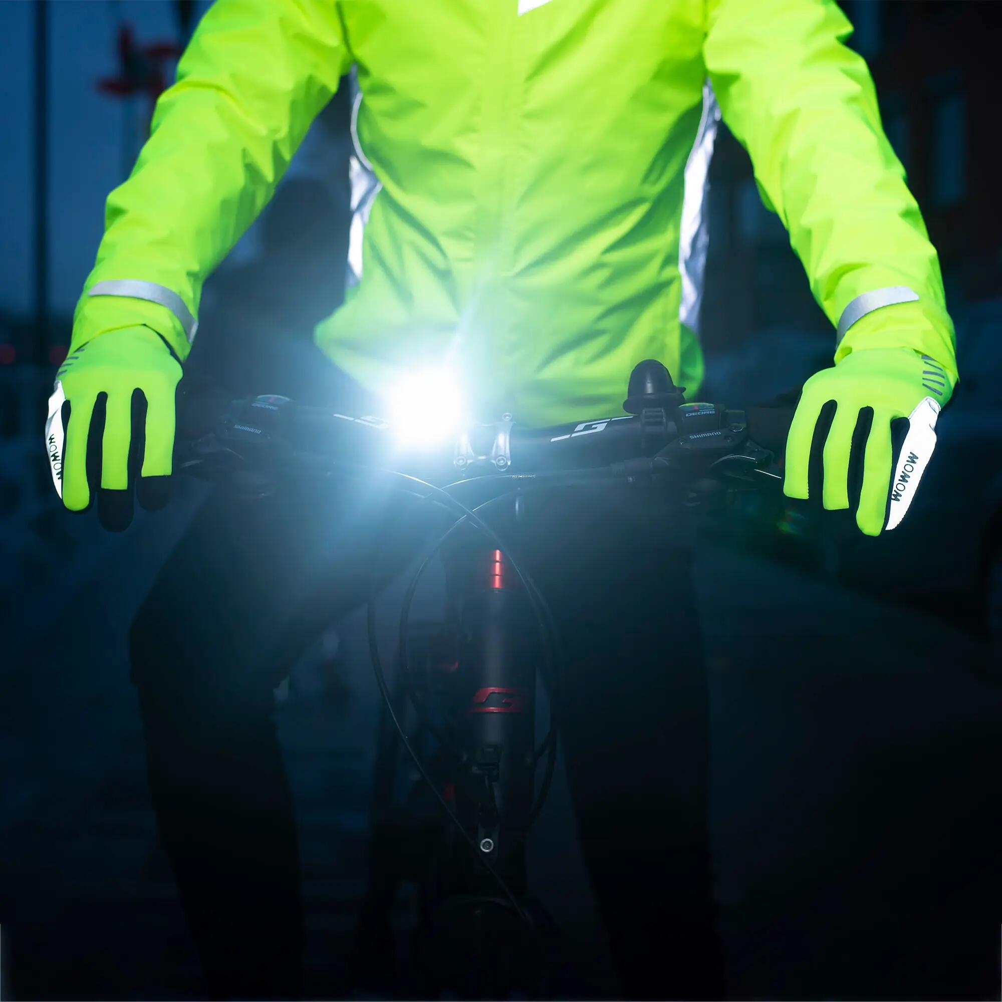 WOWOW - Gants Cyclisme Jaunes Haute Visibilité Coupe-Vent Tactiles Gel 3/5