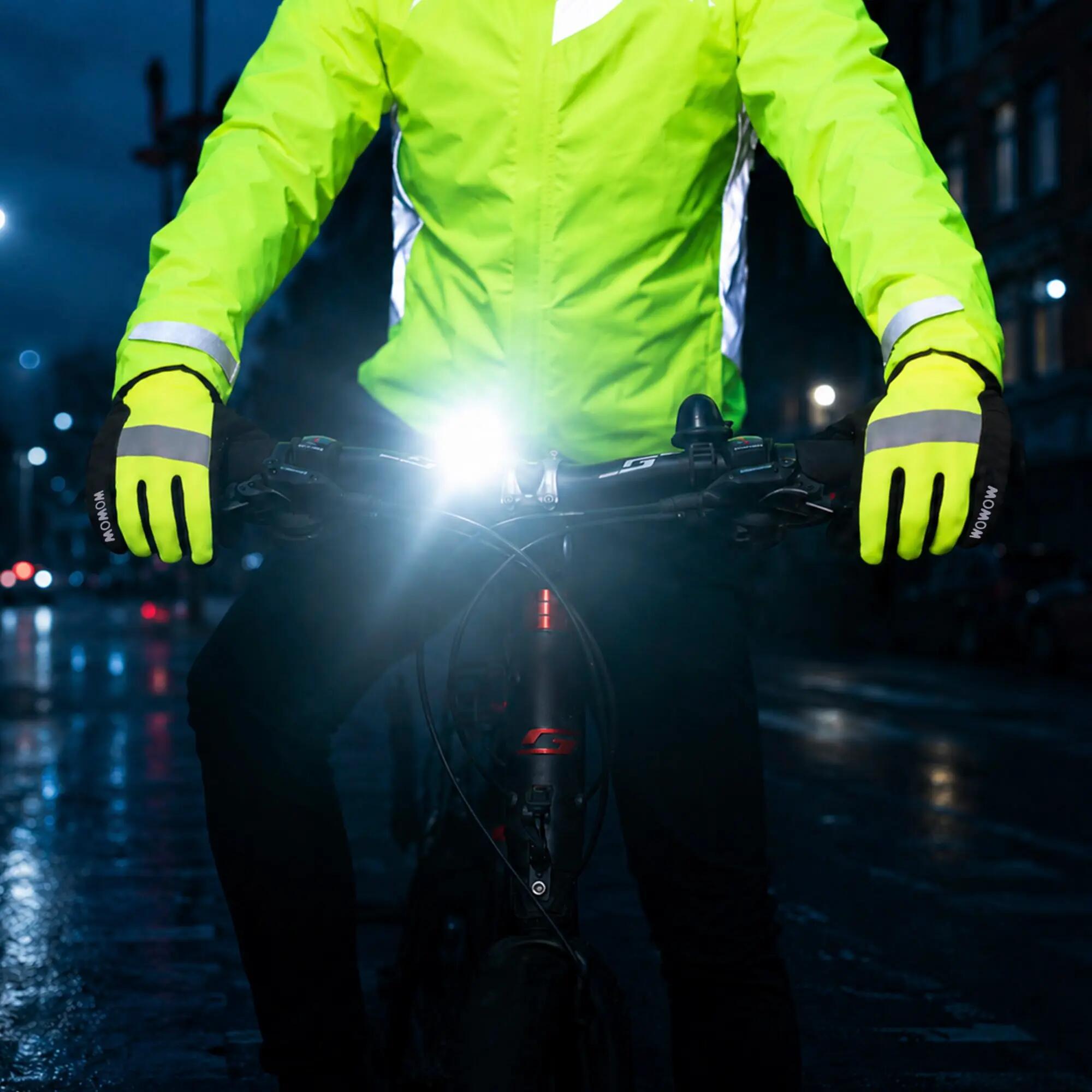 WOWOW - Herren Damen Warnschutz Winddichte Touchscreen Fahrradhandschuhe 4/5