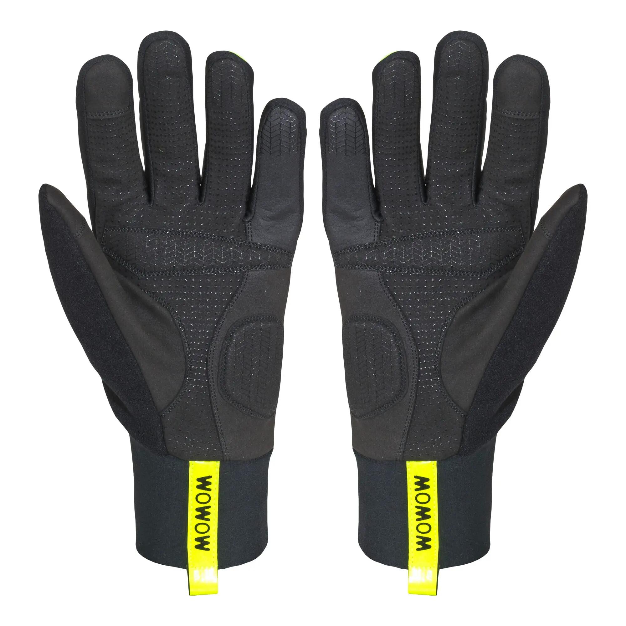 WOWOW - Gants Cyclisme Jaunes Haute Visibilité Coupe-Vent Tactiles Gel 2/5
