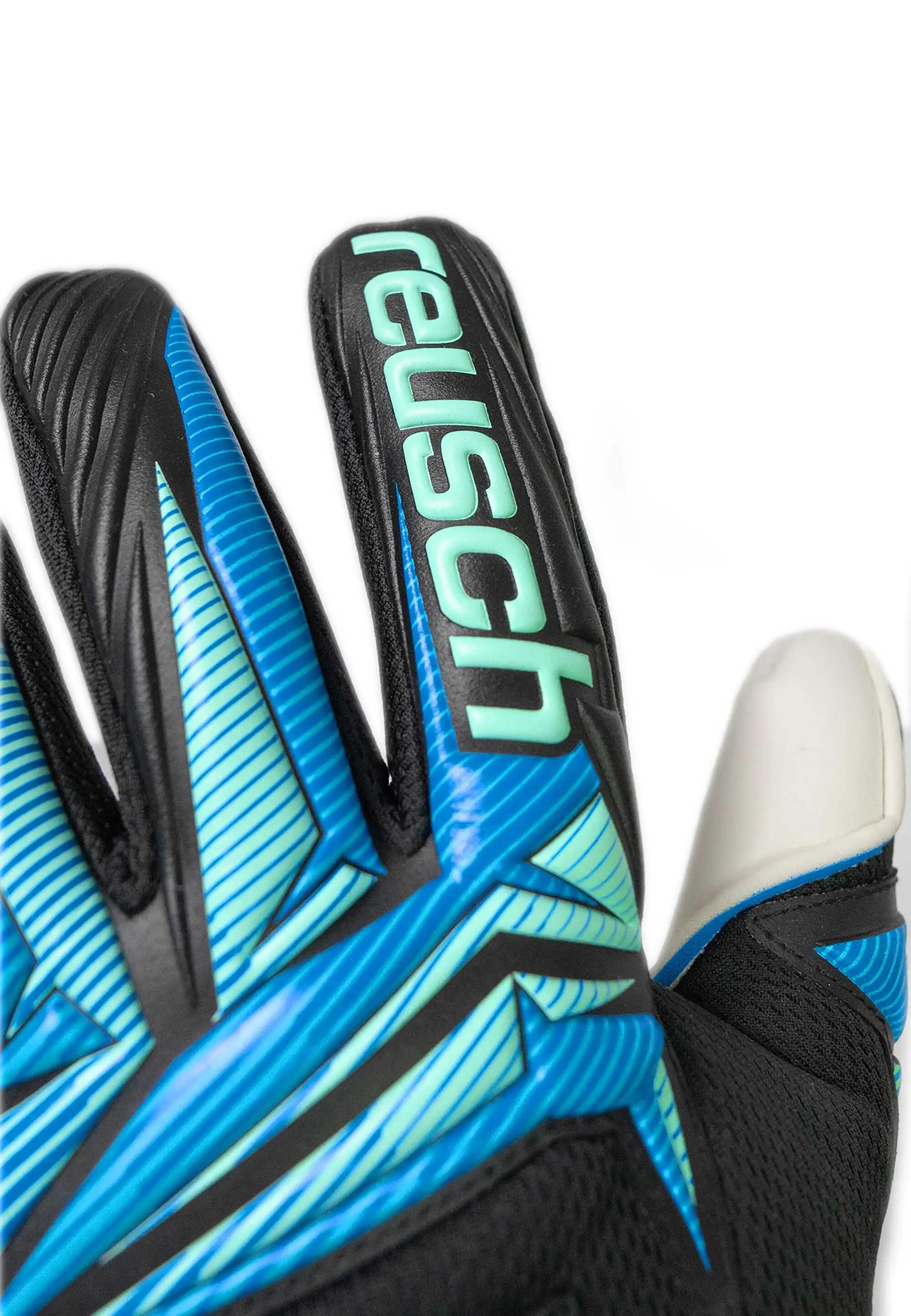 Luvas de guarda-redes Reusch Attrakt RE:GRIP NC preto/azul oceano claro 7/8