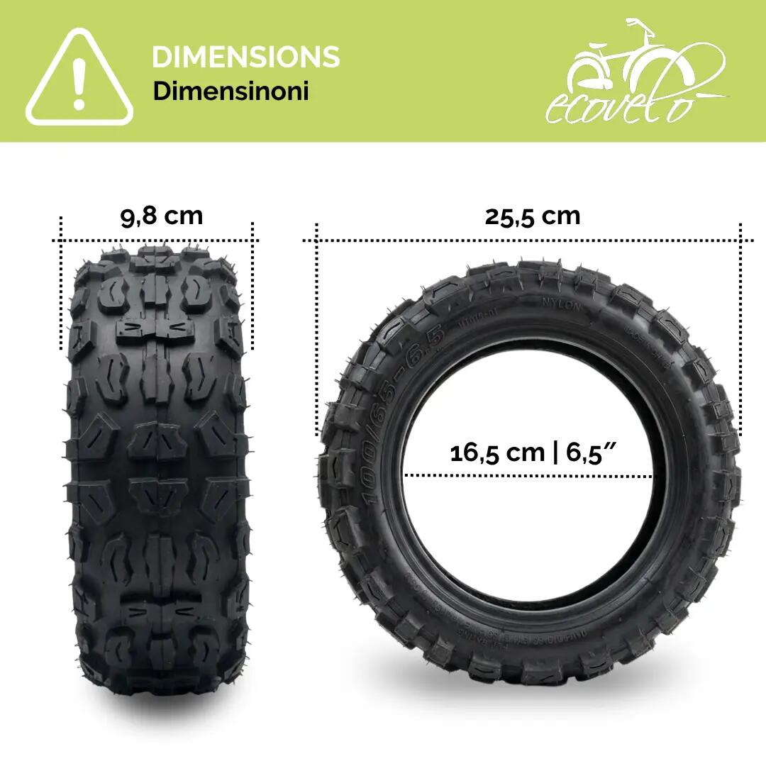 2 pneus 100/65-6.5 Tubeless 4PR 11″ renforcés à crampons noirs 5/6
