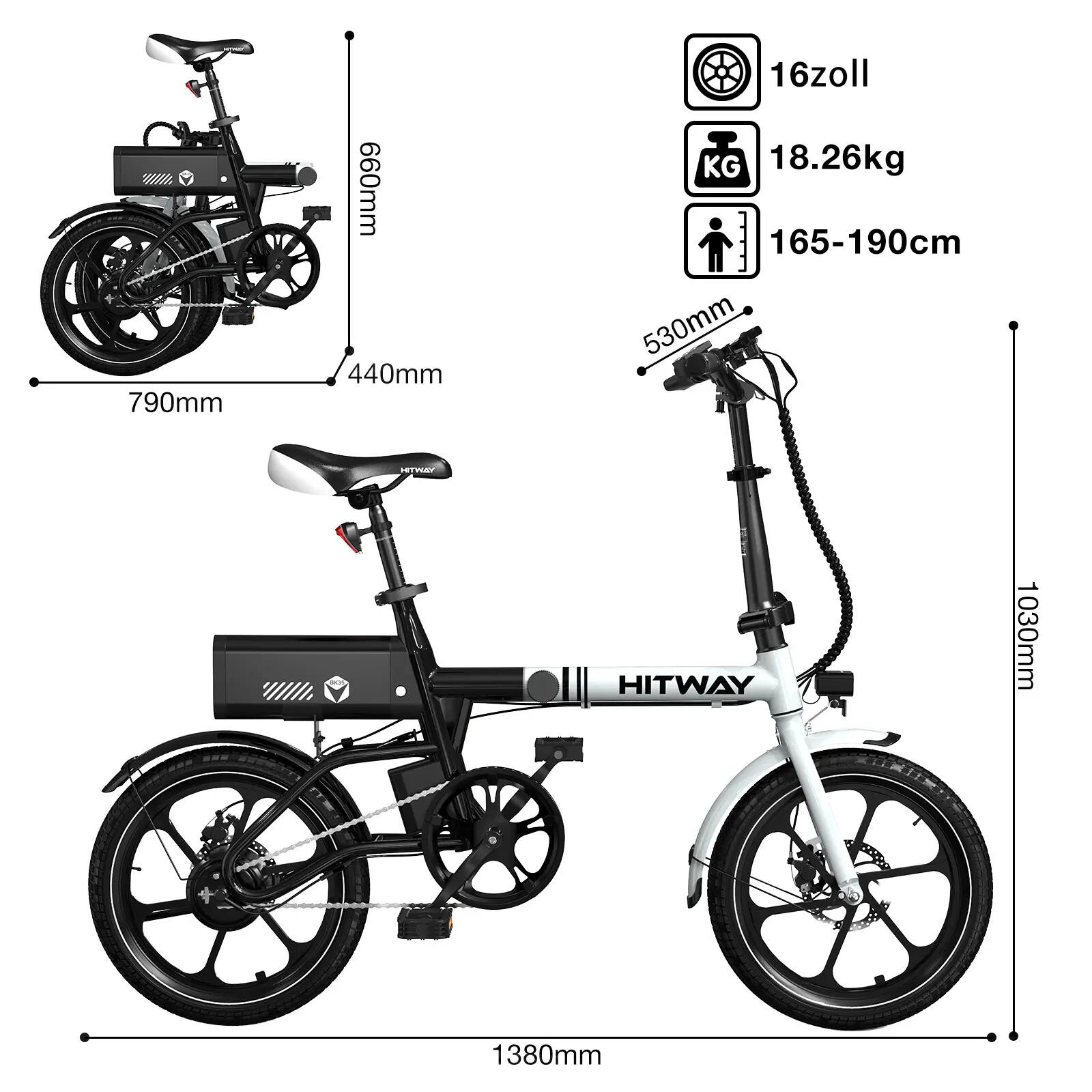 Lekki Składany Rower Elektryczny E-Bike 16", 70 km, BK35S 2/7