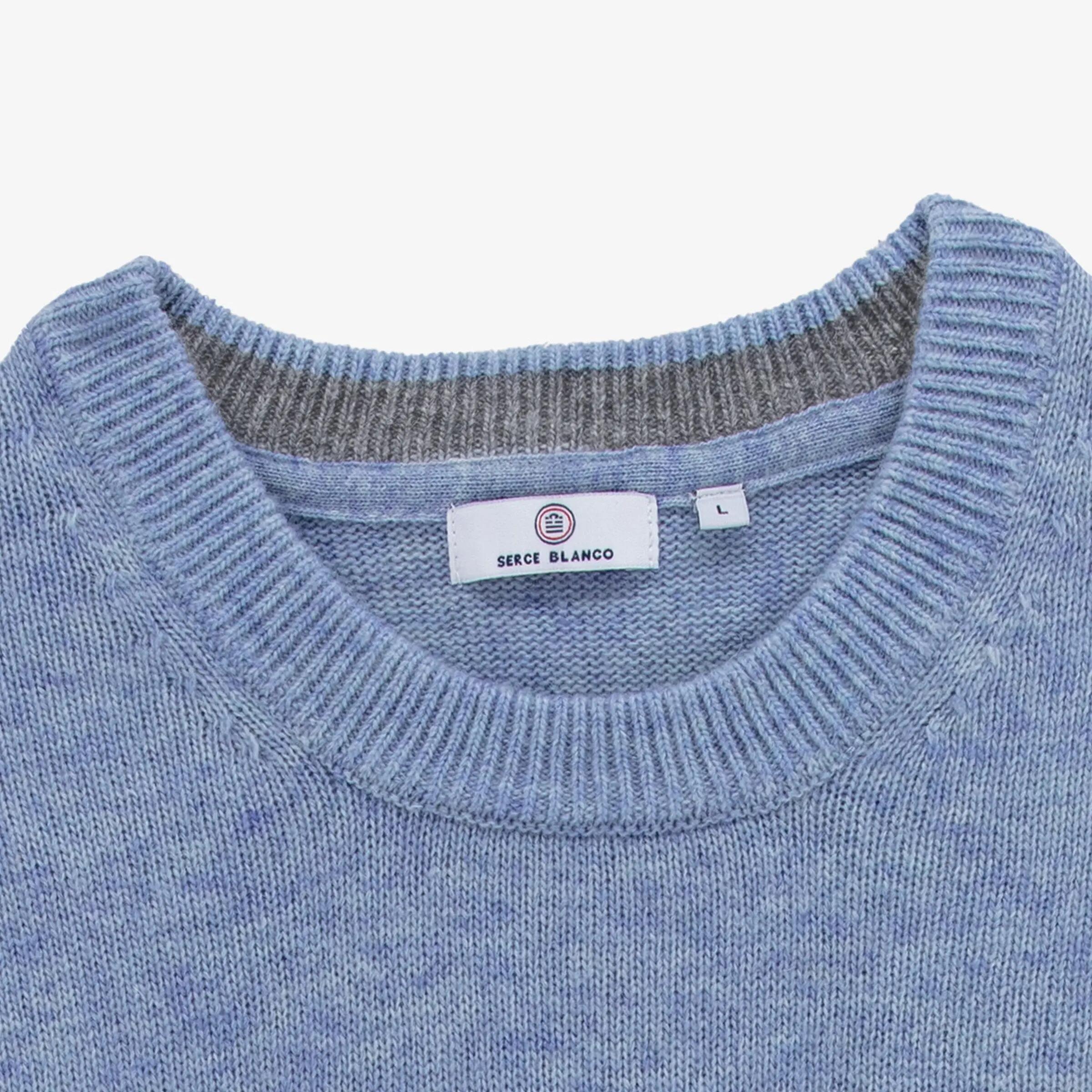 Pull col rond en maille jersey de laine bleu glacier 3/3
