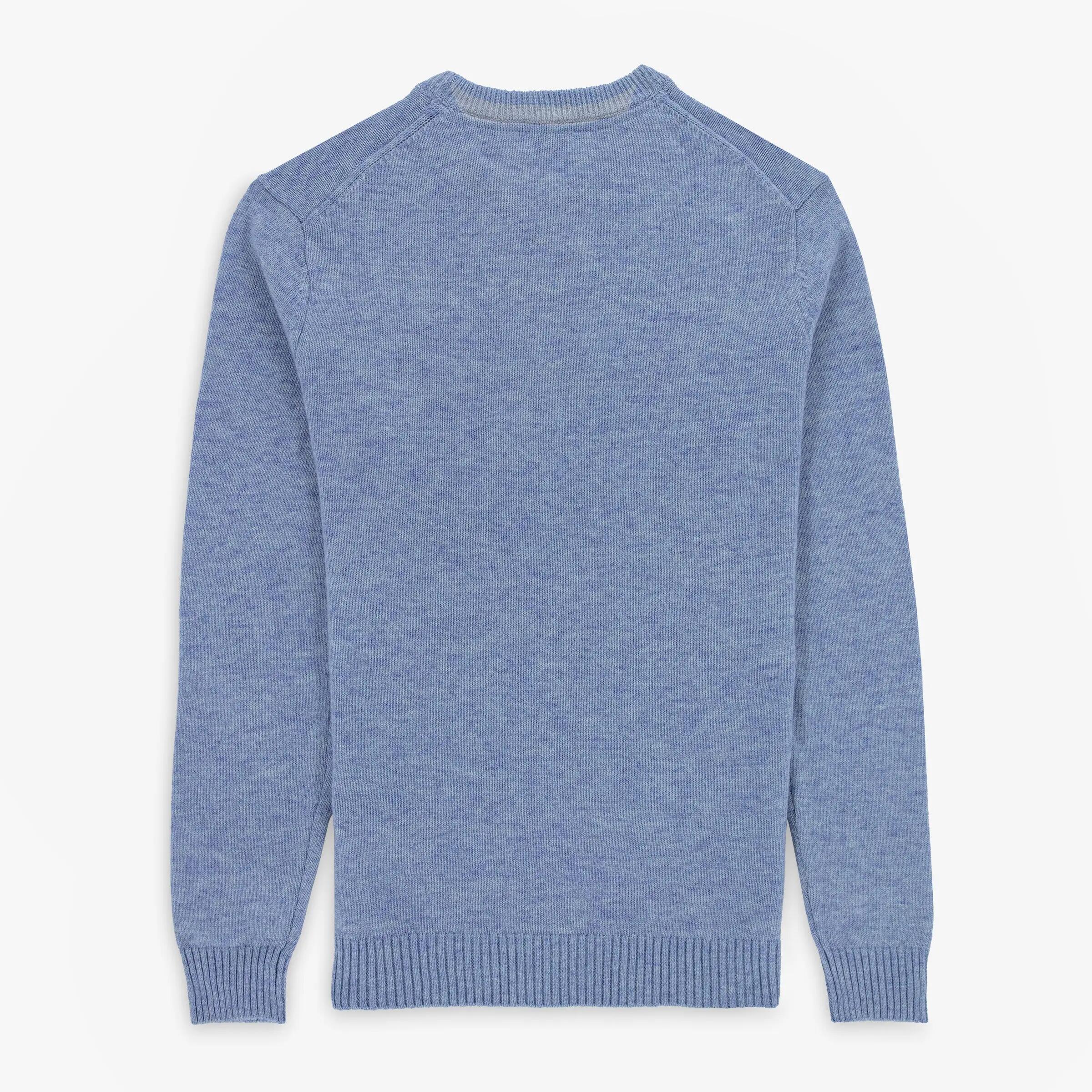 Pull col rond en maille jersey de laine bleu glacier 2/3