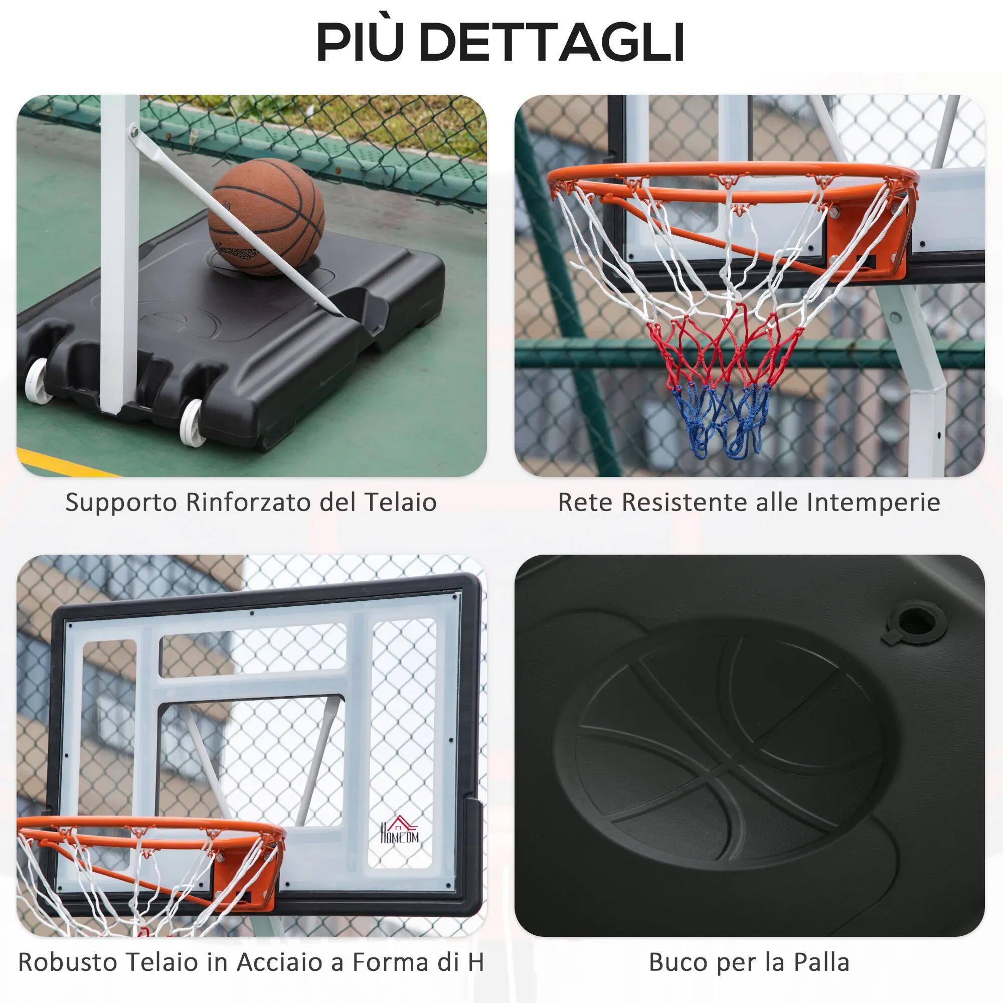 Panier de basket pour adultes avec panneau en PVC réglable 210-260 cm, roulettes 9/9