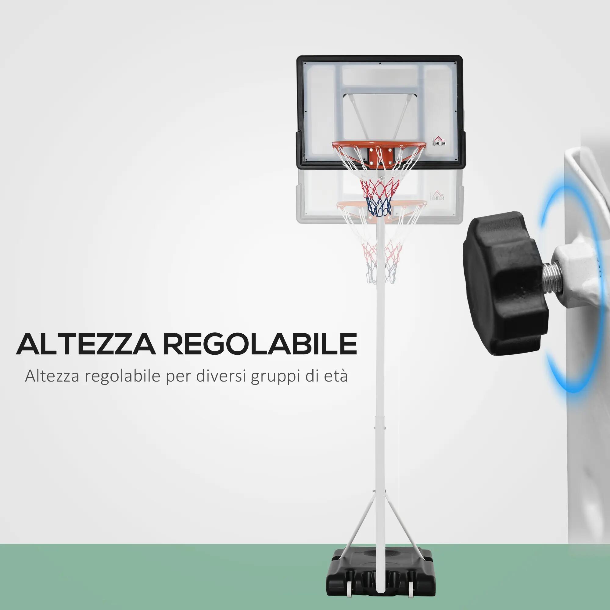 Panier de basket pour adultes avec panneau en PVC réglable 210-260 cm, roulettes 6/9