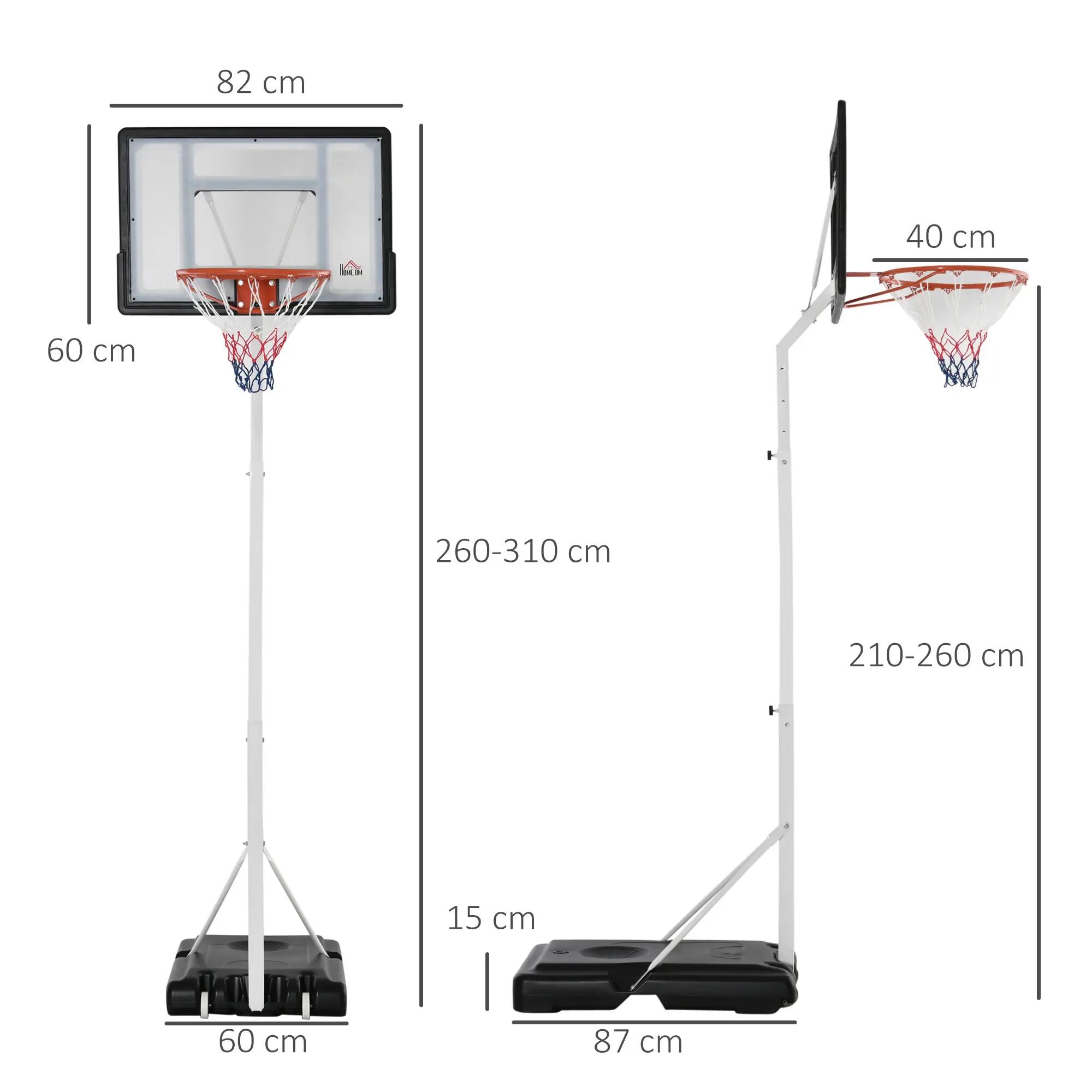 Panier de basket pour adultes avec panneau en PVC réglable 210-260 cm, roulettes 5/9