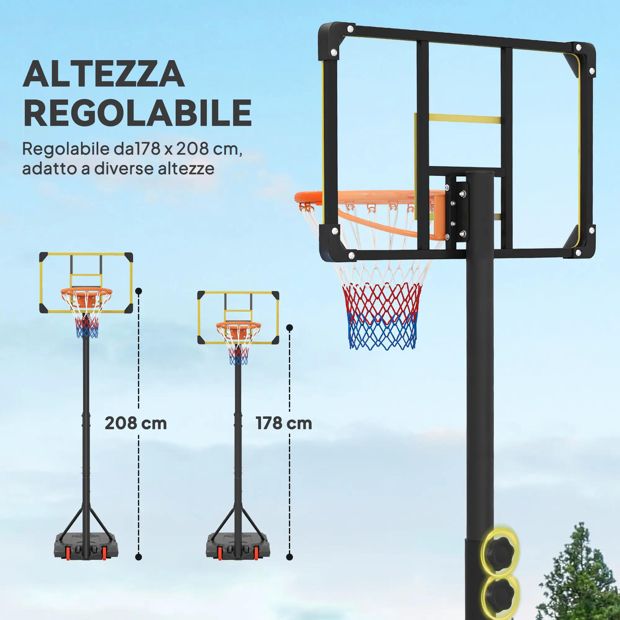 Panier de basket pour adultes, hauteur réglable de 2,1 à 2,4 m, roulettes et 6/9