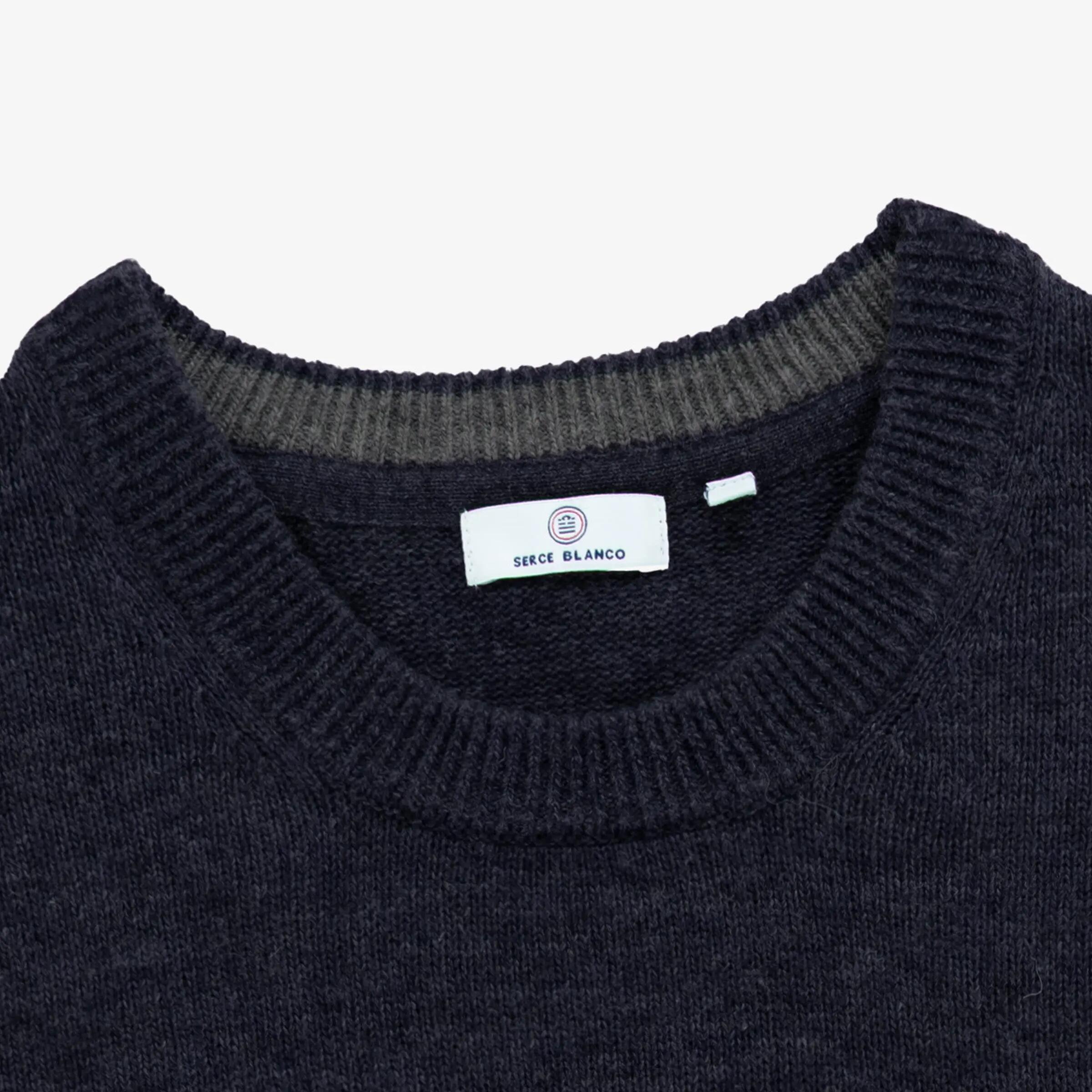 Pull col rond en maille jersey de laine bleu marine 3/3