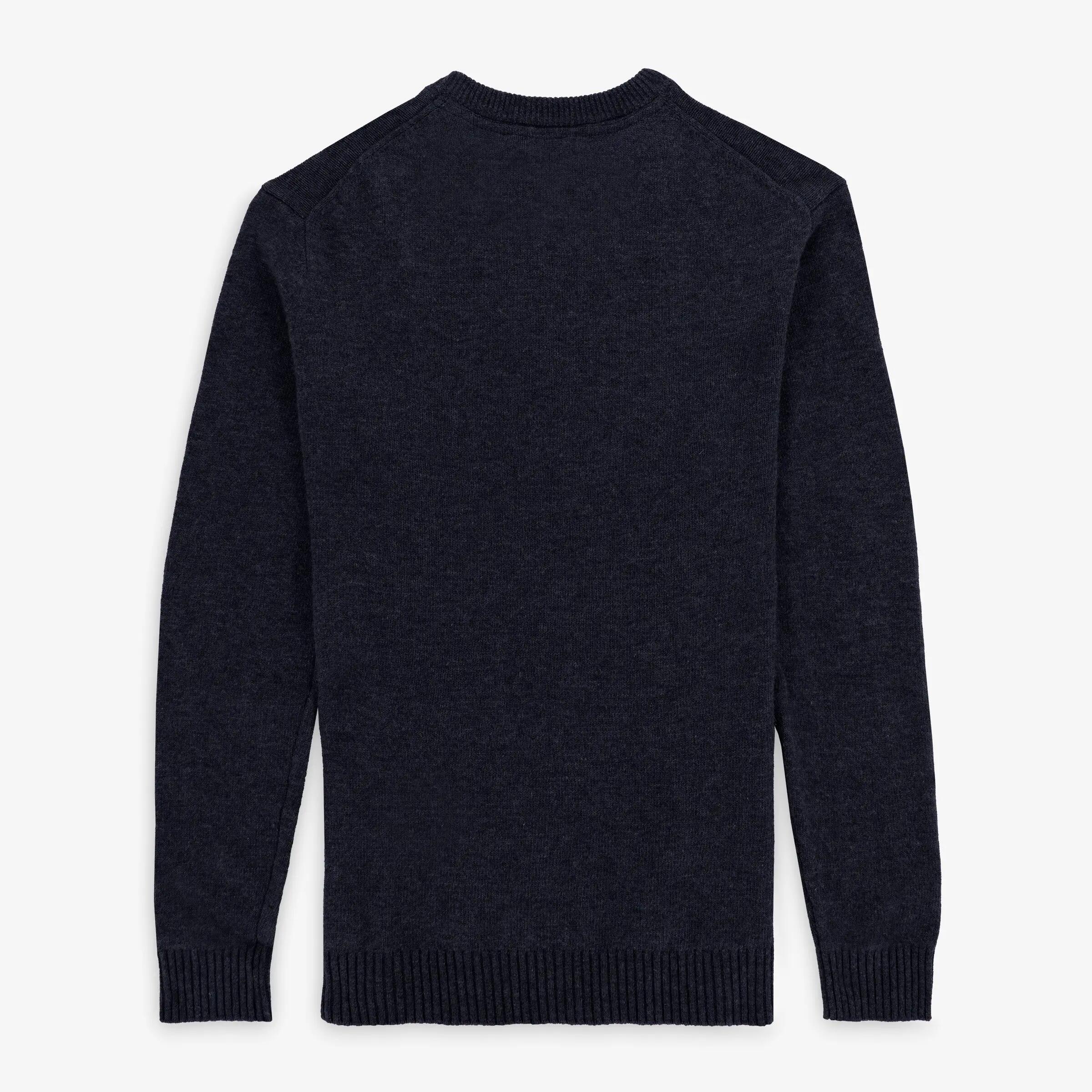 Pull col rond en maille jersey de laine bleu marine 2/3