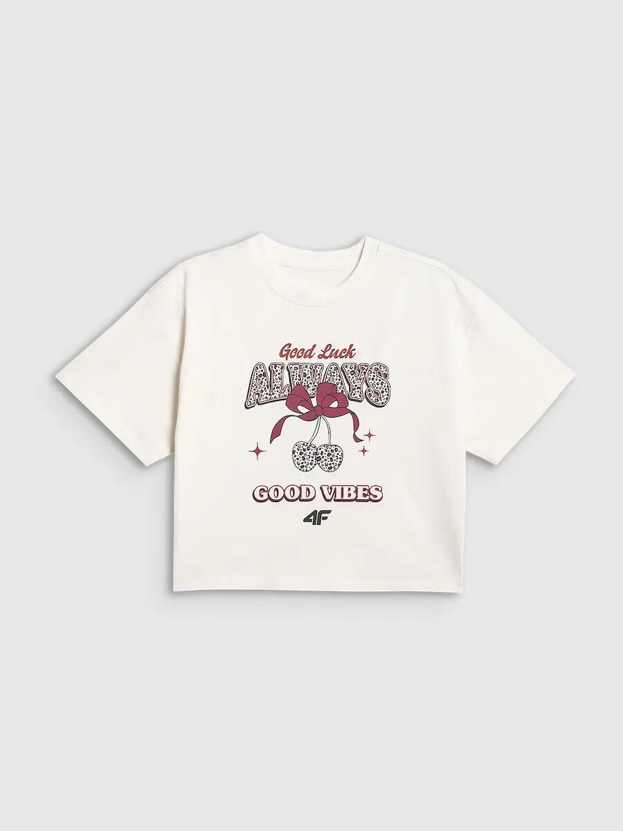 T-shirt boxy z nadrukiem dziewczęcy 4F 5/6