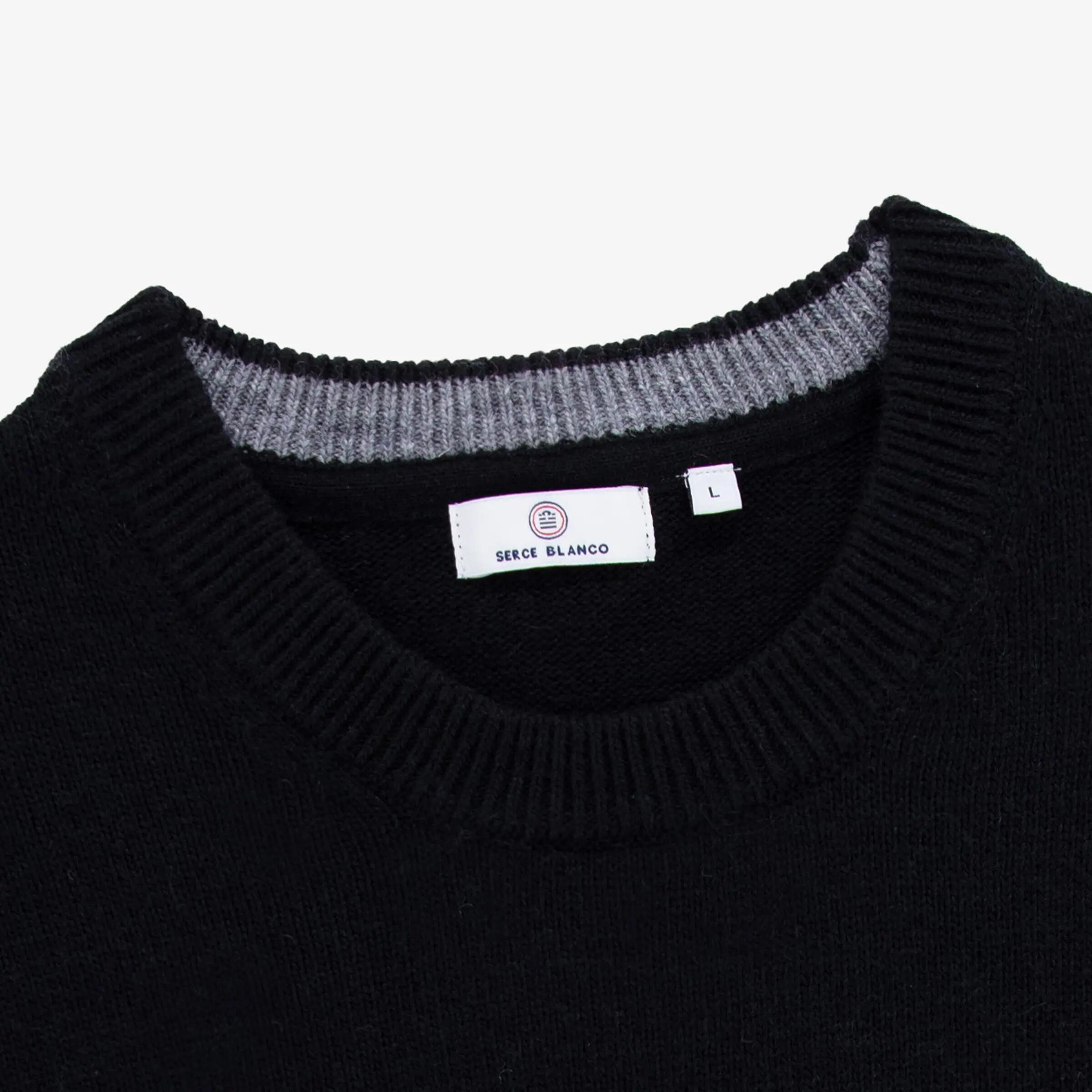 Pull col rond en maille jersey de laine noir 3/3